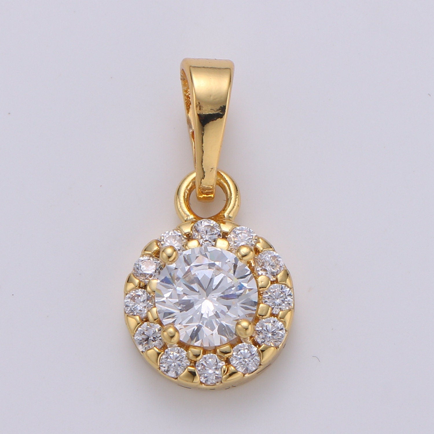 Cluster Cubic Pave 24K Gold Plated Charm, Solitaire CZ Pendant ,Round Cubic Mini Pendant, Dainty Bracelet Earring Necklace Charm, J-222