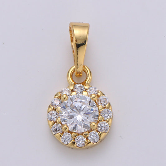 Cluster Cubic Pave 24K Gold Plated Charm, Solitaire CZ Pendant ,Round Cubic Mini Pendant, Dainty Bracelet Earring Necklace Charm, J-222