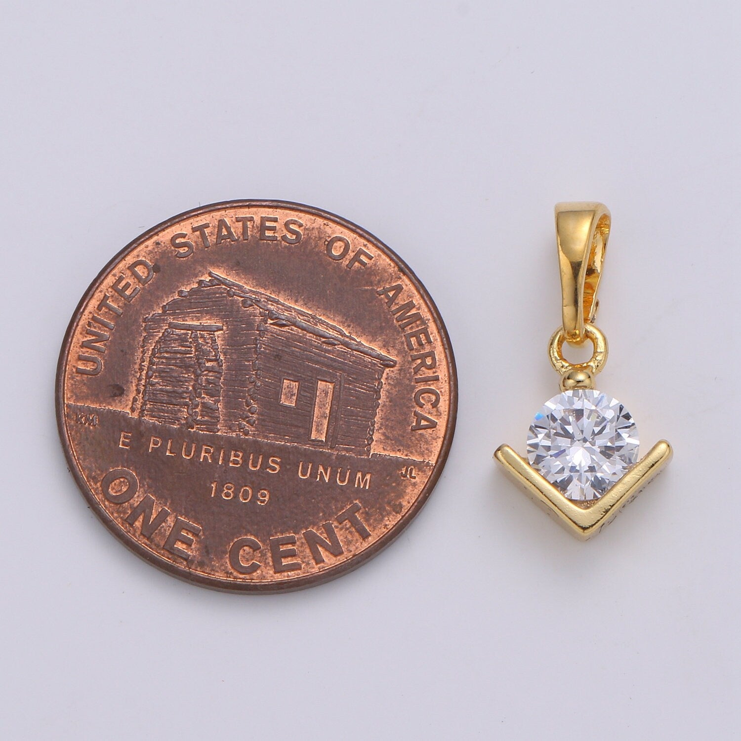 Solitaire "I love You" 24K Gold Plated Charm, V CZ Pendant ,Love Sign Cubic Mini Pendant, Dainty Bracelet Earring Necklace Charm, PDGF-2100