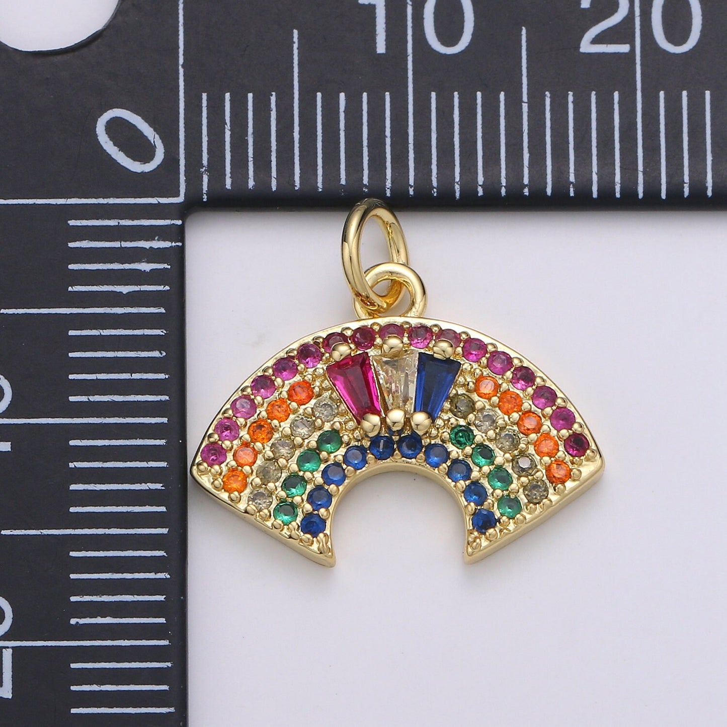 1pc 24K Gold Colorful Zirconia Micro Pave CZ Rainbow Pendant Charm, Arc Pendant Charm, Peacock Pendant, CHGF-1964