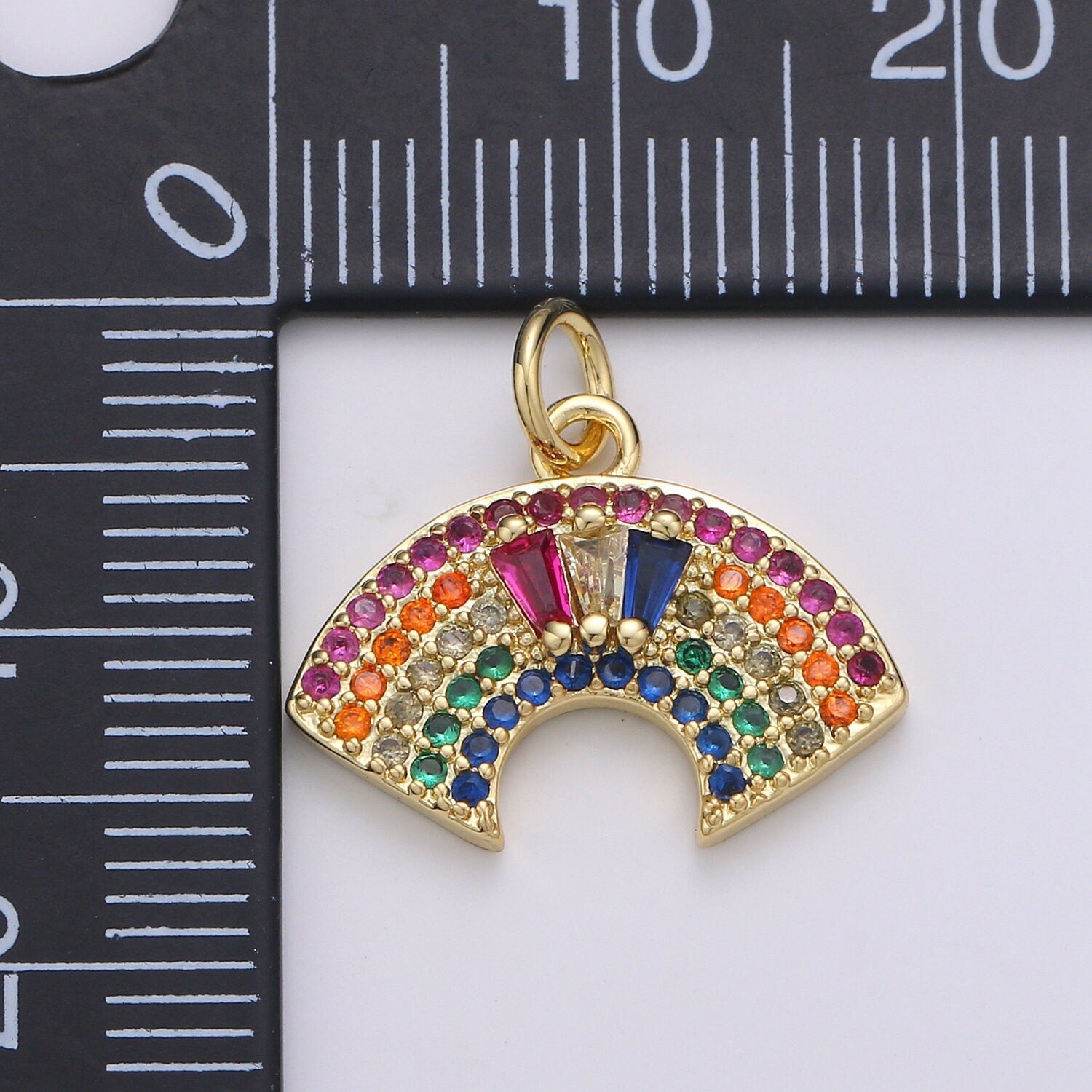 1pc 24K Gold Colorful Zirconia Micro Pave CZ Rainbow Pendant Charm, Arc Pendant Charm, Peacock Pendant, CHGF-1964