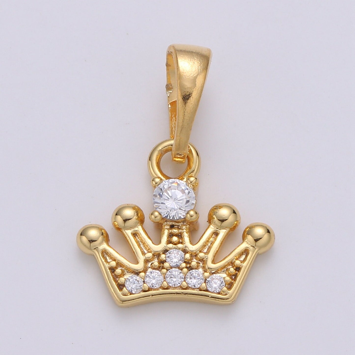 Crown Cubic Mini Pendant, Cluster Cubic Pave 24K Gold Plated Charm, Solitaire CZ Pendant, Dainty Bracelet Earring Necklace Charm, PDGF-2098