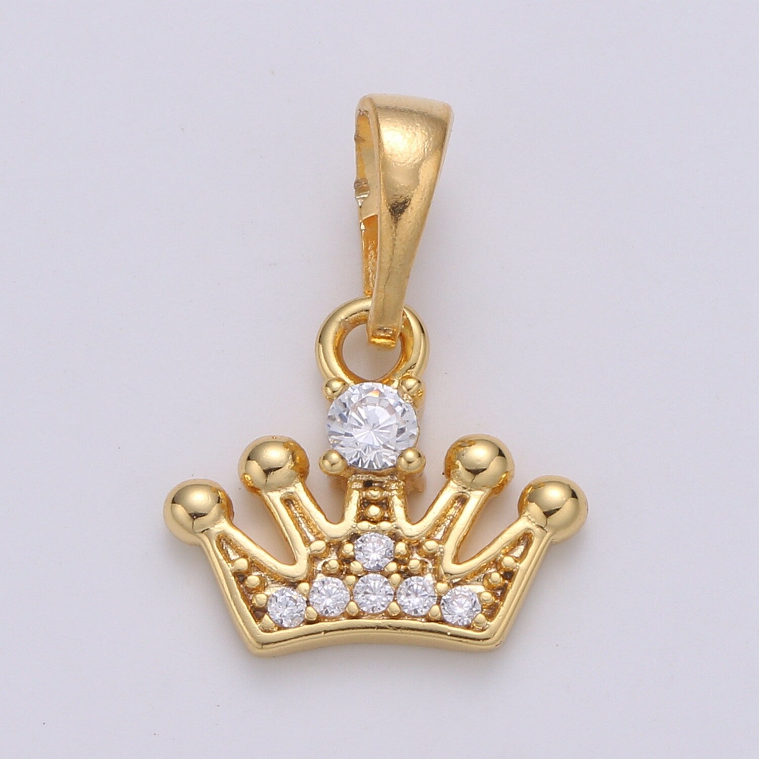 Crown Cubic Mini Pendant, Cluster Cubic Pave 24K Gold Plated Charm, Solitaire CZ Pendant, Dainty Bracelet Earring Necklace Charm, PDGF-2098