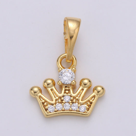 Crown Cubic Mini Pendant, Cluster Cubic Pave 24K Gold Plated Charm, Solitaire CZ Pendant, Dainty Bracelet Earring Necklace Charm, PDGF-2098