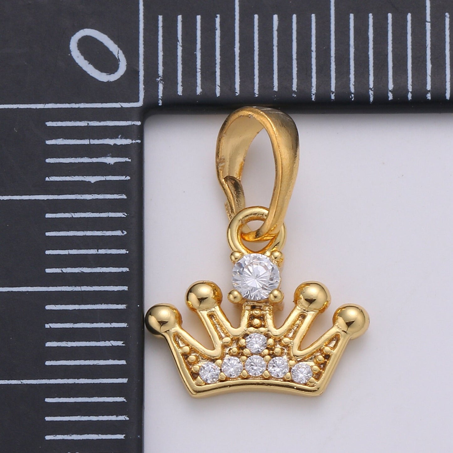 Crown Cubic Mini Pendant, Cluster Cubic Pave 24K Gold Plated Charm, Solitaire CZ Pendant, Dainty Bracelet Earring Necklace Charm, PDGF-2098