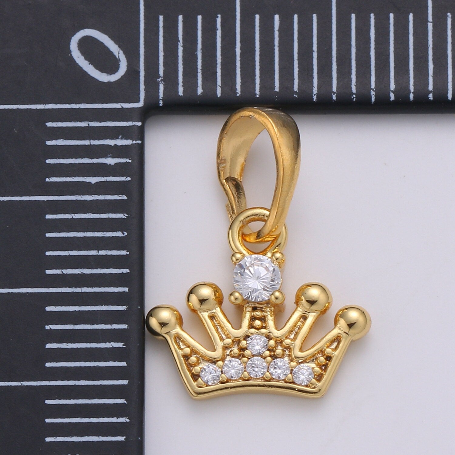 Crown Cubic Mini Pendant, Cluster Cubic Pave 24K Gold Plated Charm, Solitaire CZ Pendant, Dainty Bracelet Earring Necklace Charm, PDGF-2098