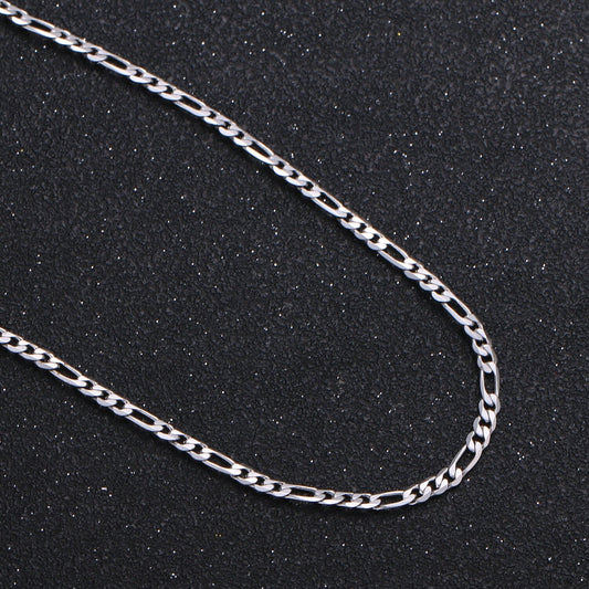 1pc 19.6'' Ready to Use White Gold Figaro Necklace Chain,Layer Figaro Chain Dainty Necklace, Pendant Charm Necklace Width: 2.5mm, 948