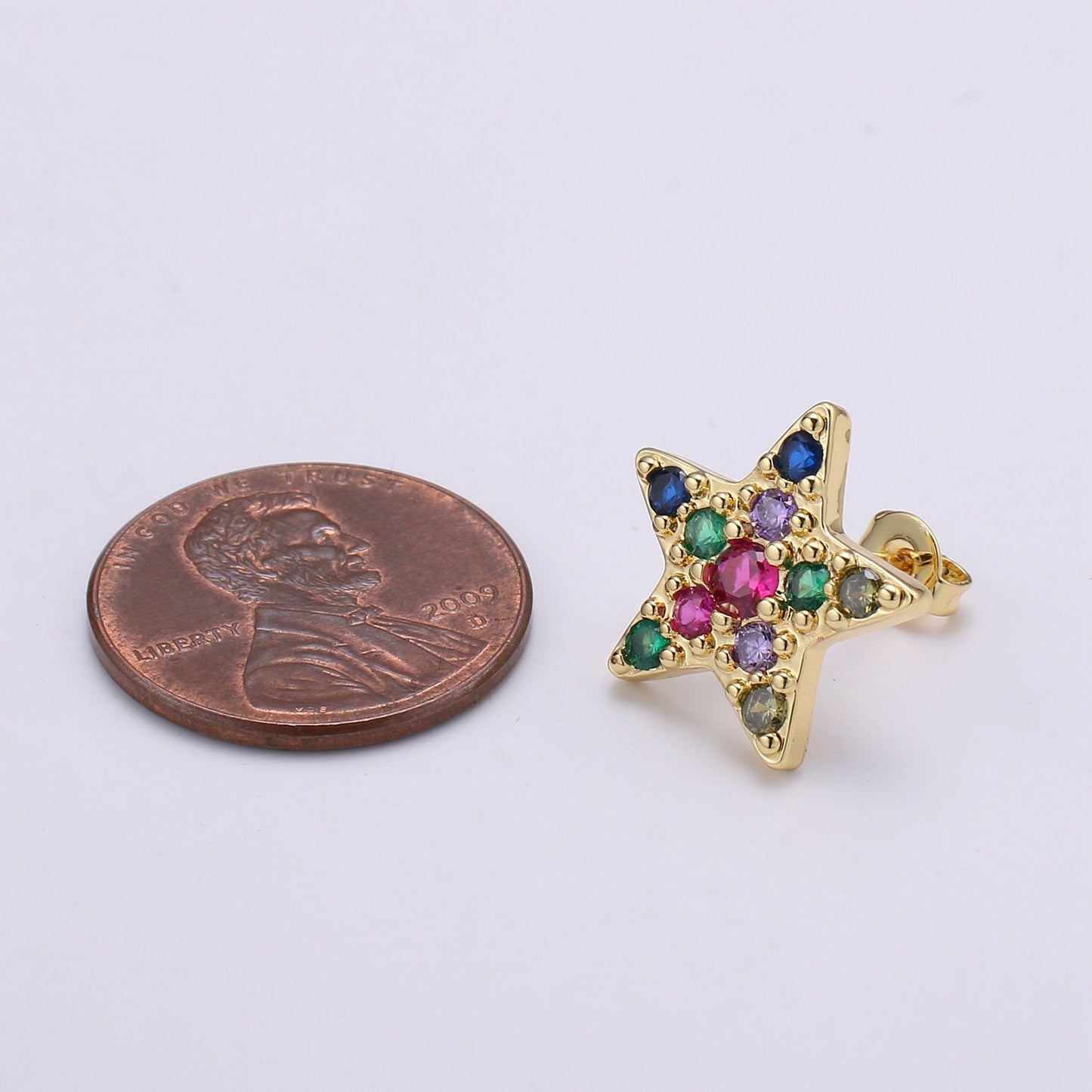 Star Design 24K Gold Plated Pave Cz Stud Earring,Match with charm CHGF-2050 for DIY Bracelet Craft Supply Jewelry Making, EARR-1383