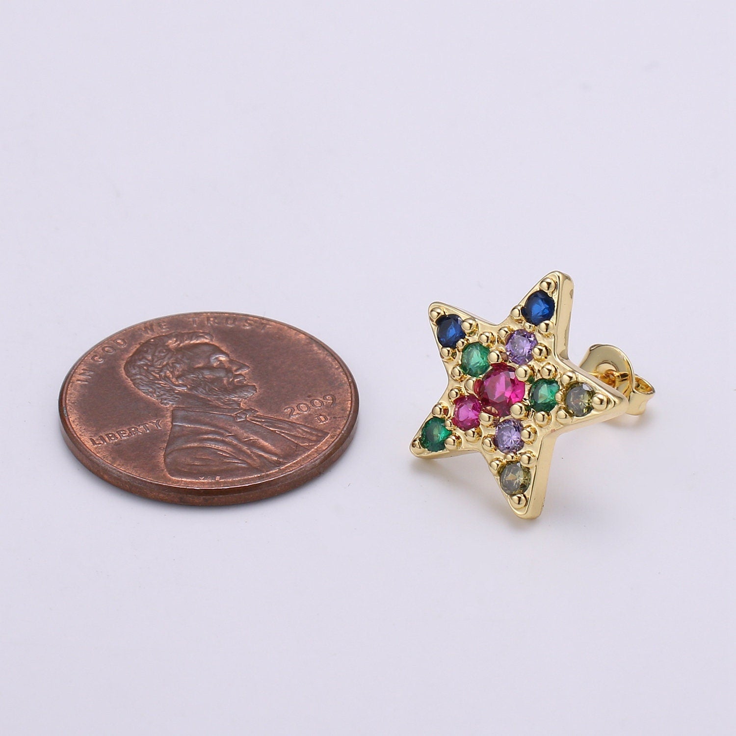 Star Design 24K Gold Plated Pave Cz Stud Earring,Match with charm CHGF-2050 for DIY Bracelet Craft Supply Jewelry Making, EARR-1383