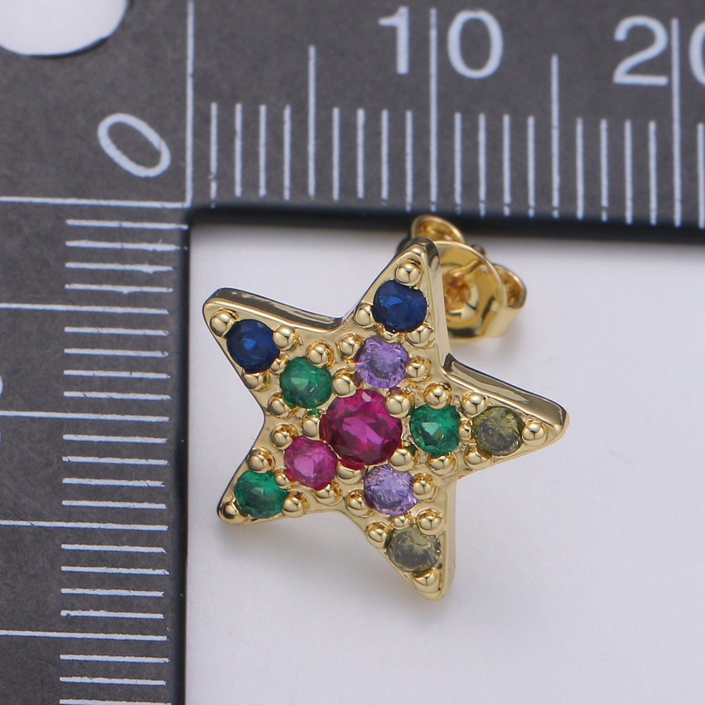 Star Design 24K Gold Plated Pave Cz Stud Earring,Match with charm CHGF-2050 for DIY Bracelet Craft Supply Jewelry Making, EARR-1383
