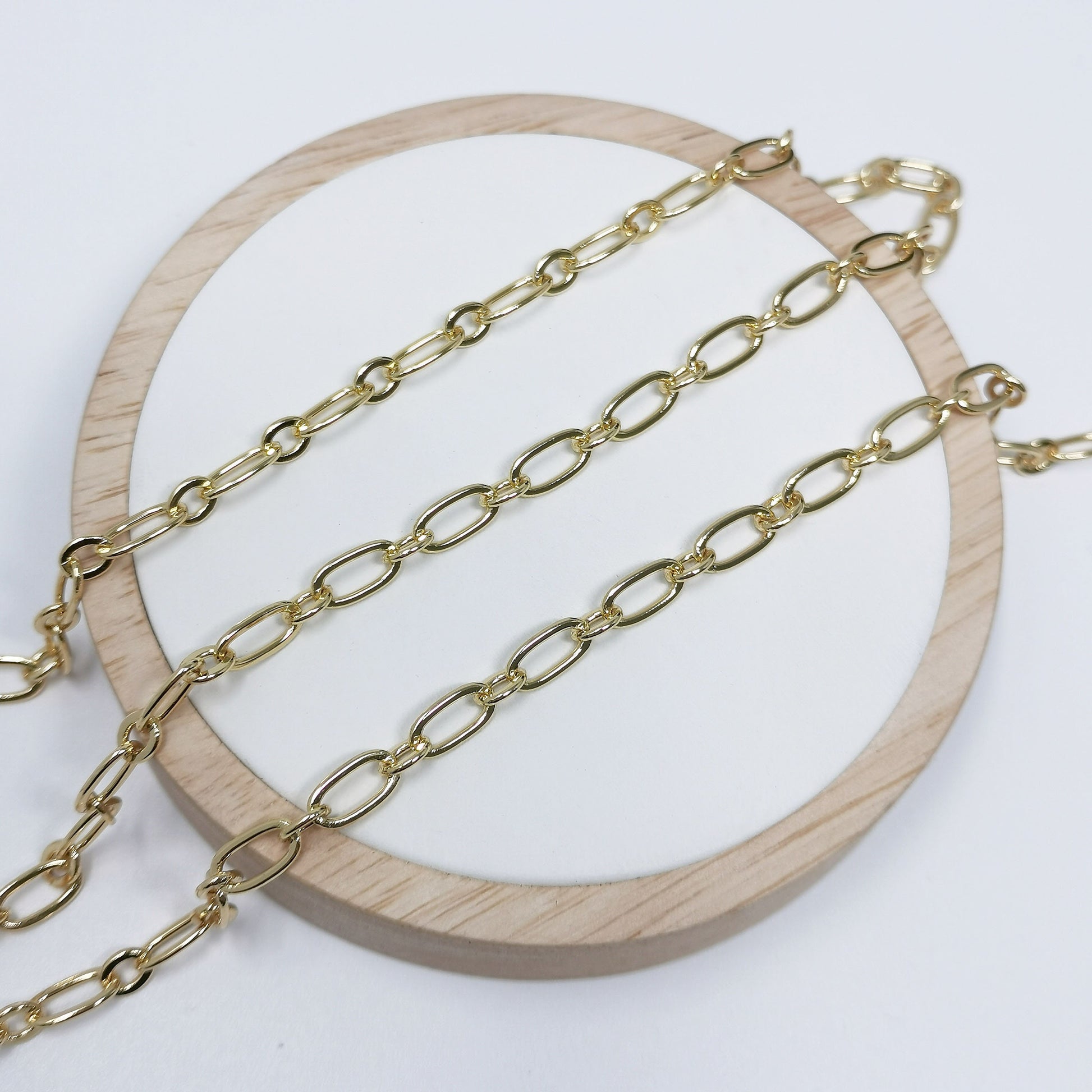 24K Gold Rolo Cable Paperclip Chain by Yard, Link Cable Rolo Elongate Chain, Wholesale bulk Roll Chain for Jewelry Making,Roll-386