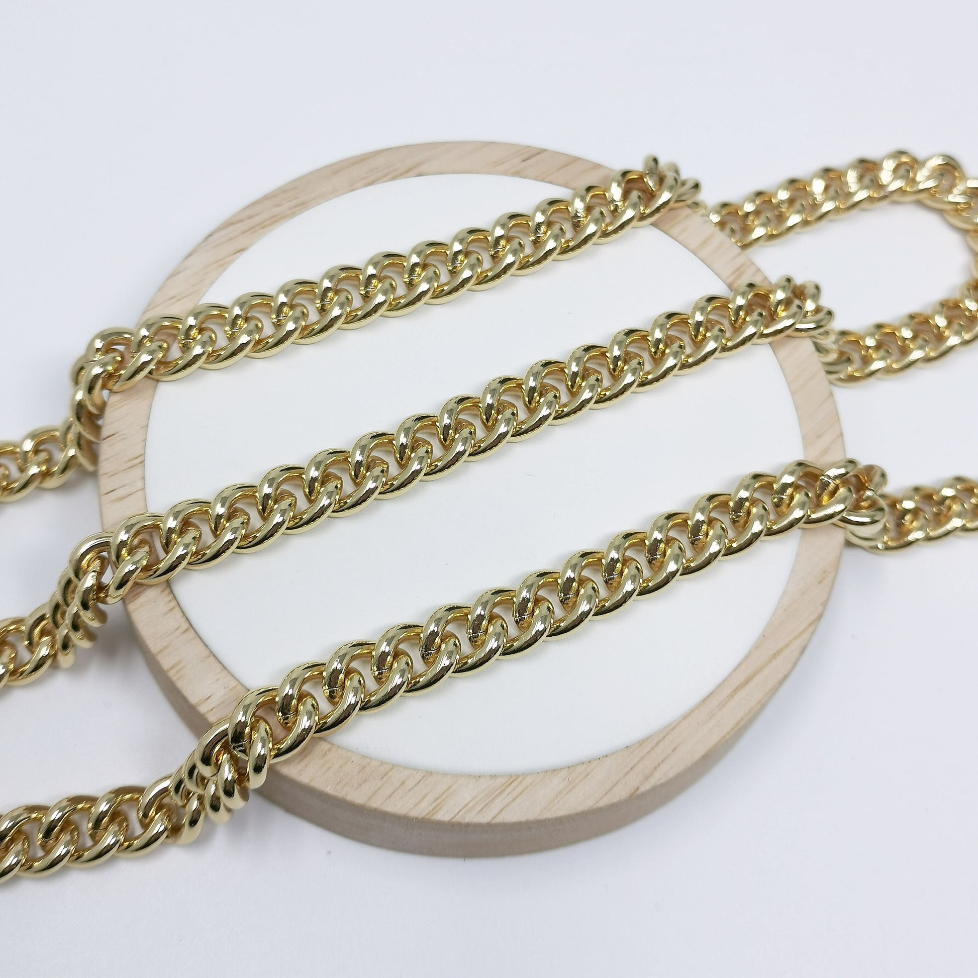 24K Gold Miami Link Chain by Yard, Gold Cuban Curb Chain by Foot, Wholesale bulk Roll Chain Jewelry Making 10.2mmx8.4mm, 392