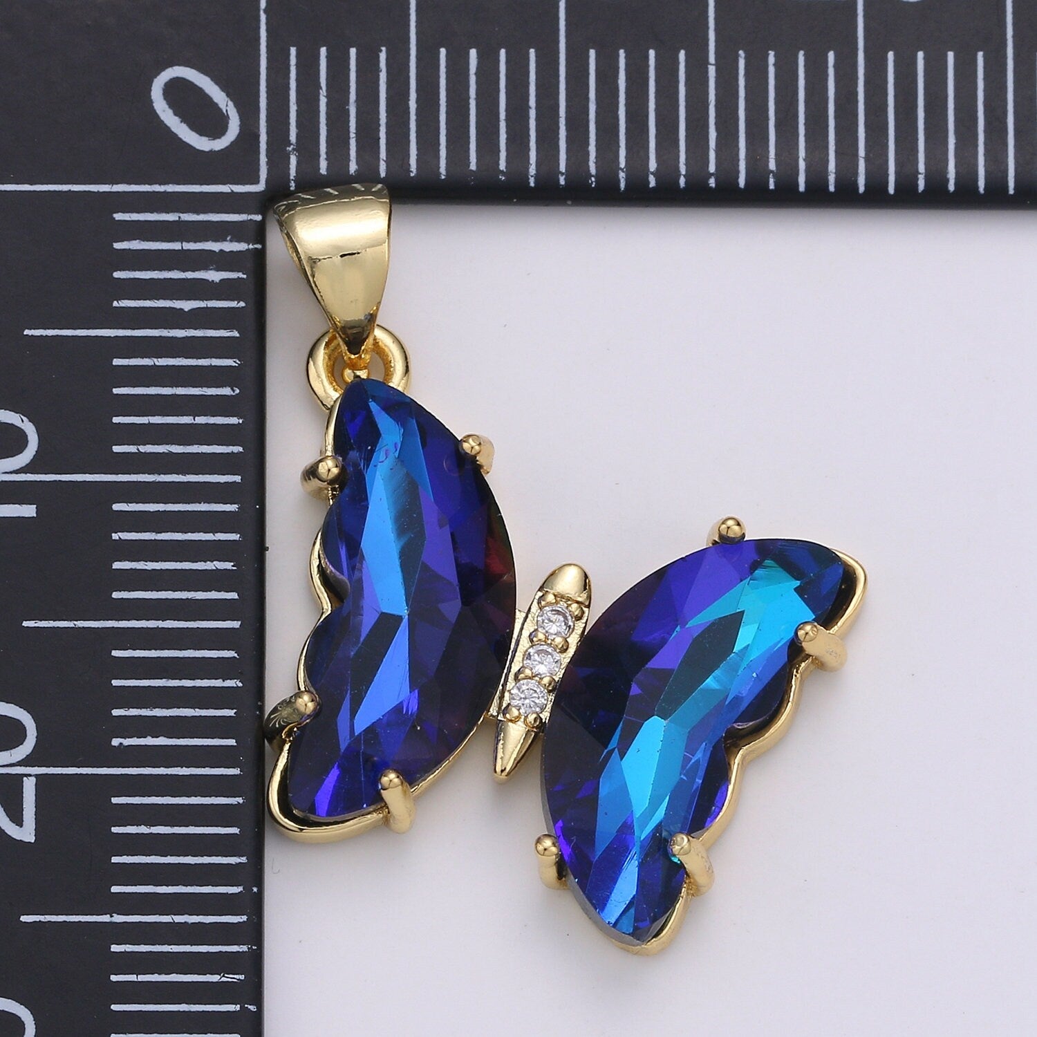 1pc Large Clear, Blue, Rainbow Wings Butterfly 24K Gold Micro Pave CZ Mariposa Pendant Charm Gold Pendant, PDGF-2104,2105,2106