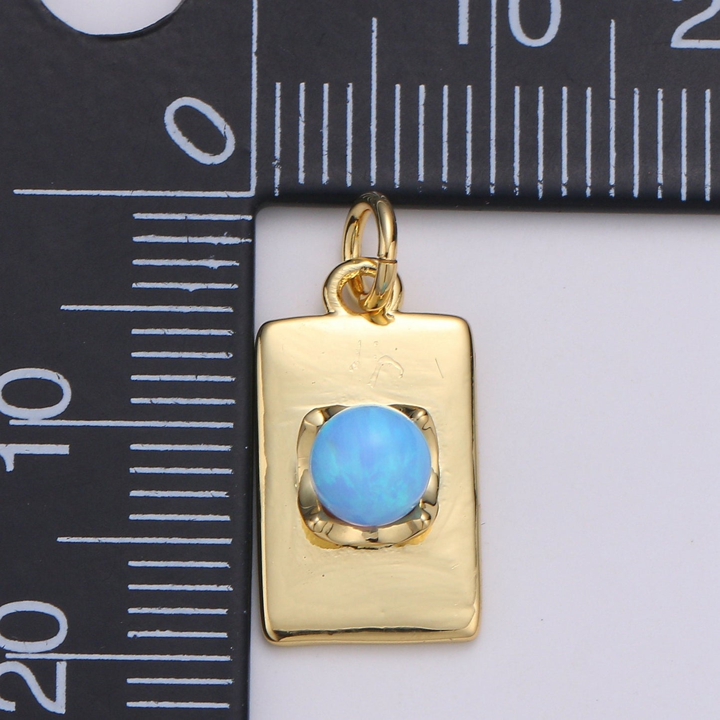 1pc Solitaire Opal Created 24K Gold Pendant Charm, Round Ball Pendant Charm, Square Plate Opal Dainty Pendant Jewelry, CHGF-1983
