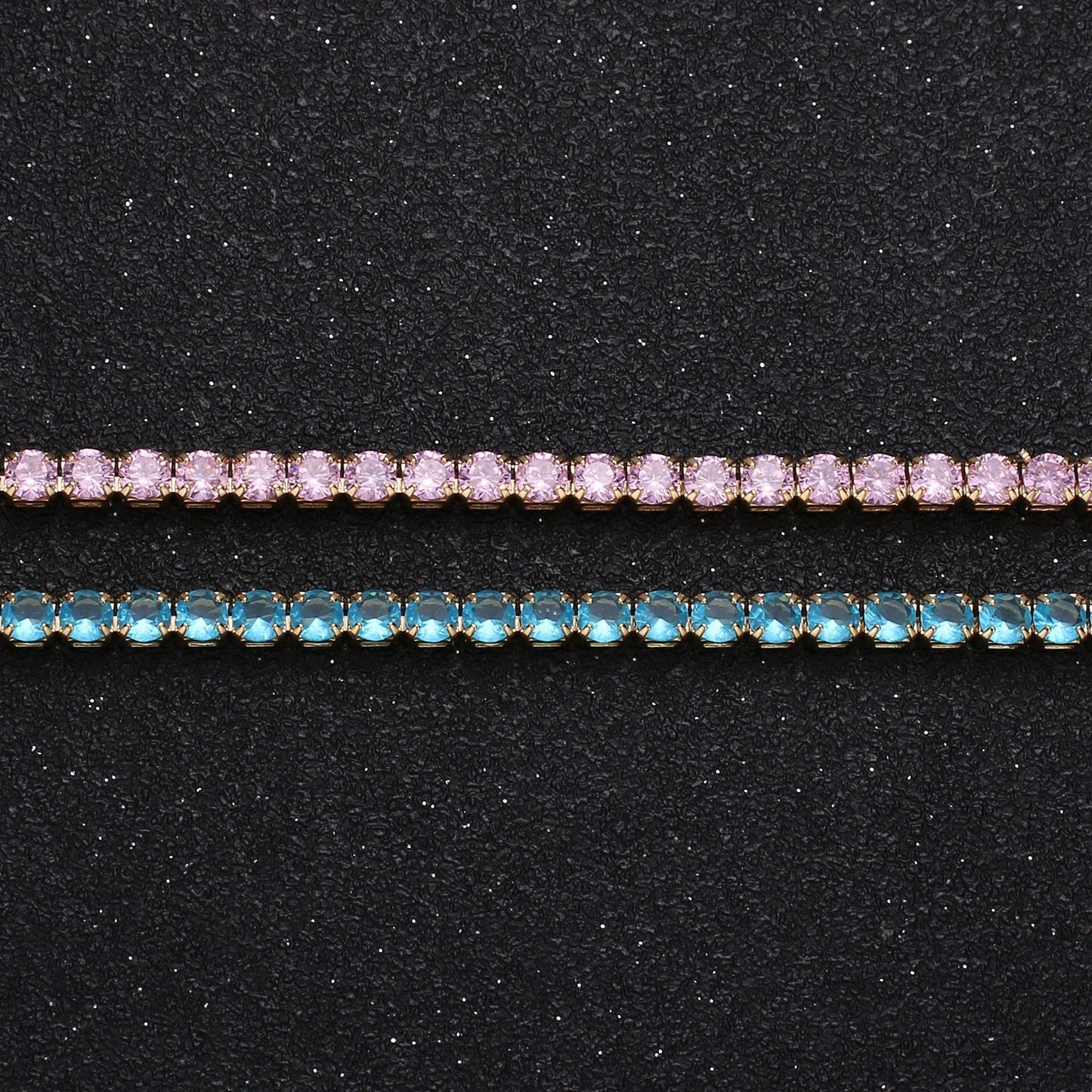 14k Gold Chain Tennis necklace choker Layered necklaces Pink Blue tennis choker Colorful necklace CZ 14.6 inch + 2 inch extender, 928