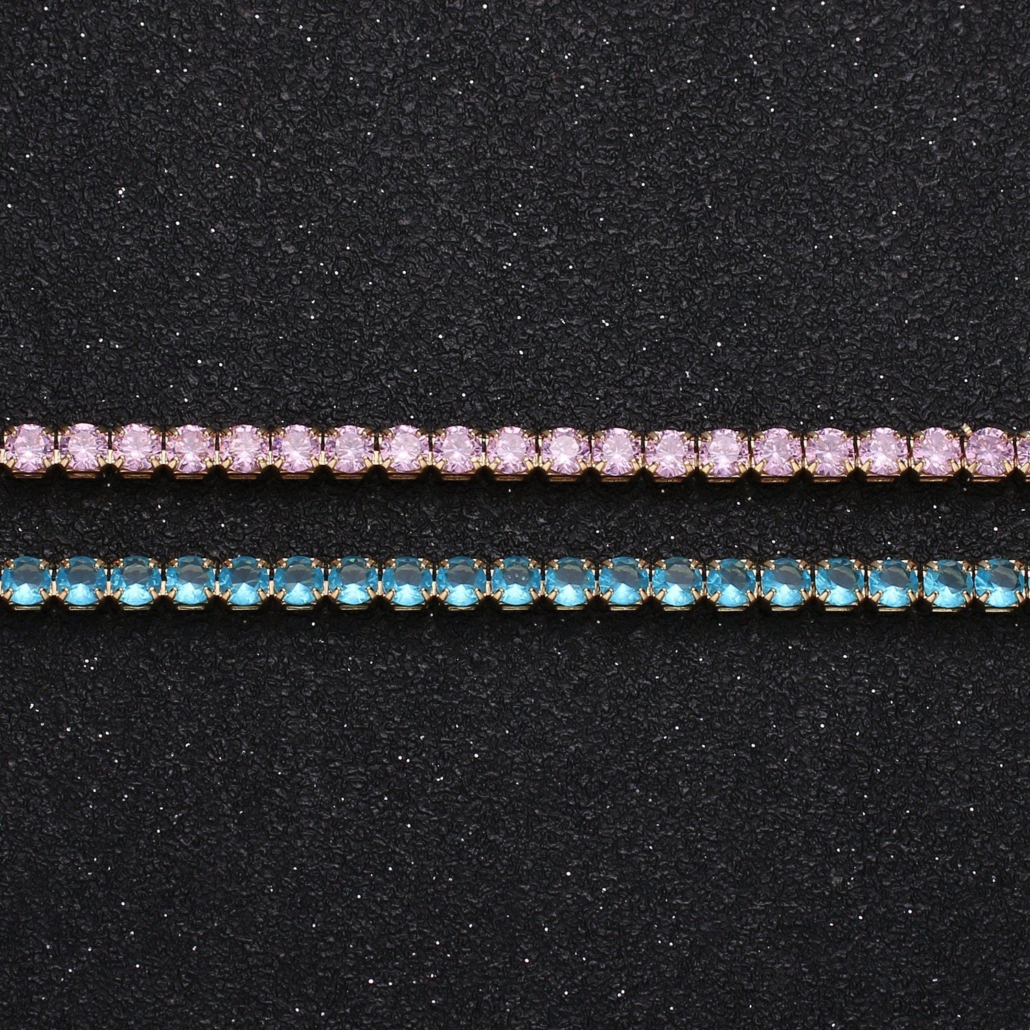 14k Gold Chain Tennis necklace choker Layered necklaces Pink Blue tennis choker Colorful necklace CZ 14.6 inch + 2 inch extender, 928