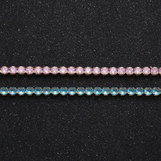 14k Gold Chain Tennis necklace choker Layered necklaces Pink Blue tennis choker Colorful necklace CZ 14.6 inch + 2 inch extender, 928