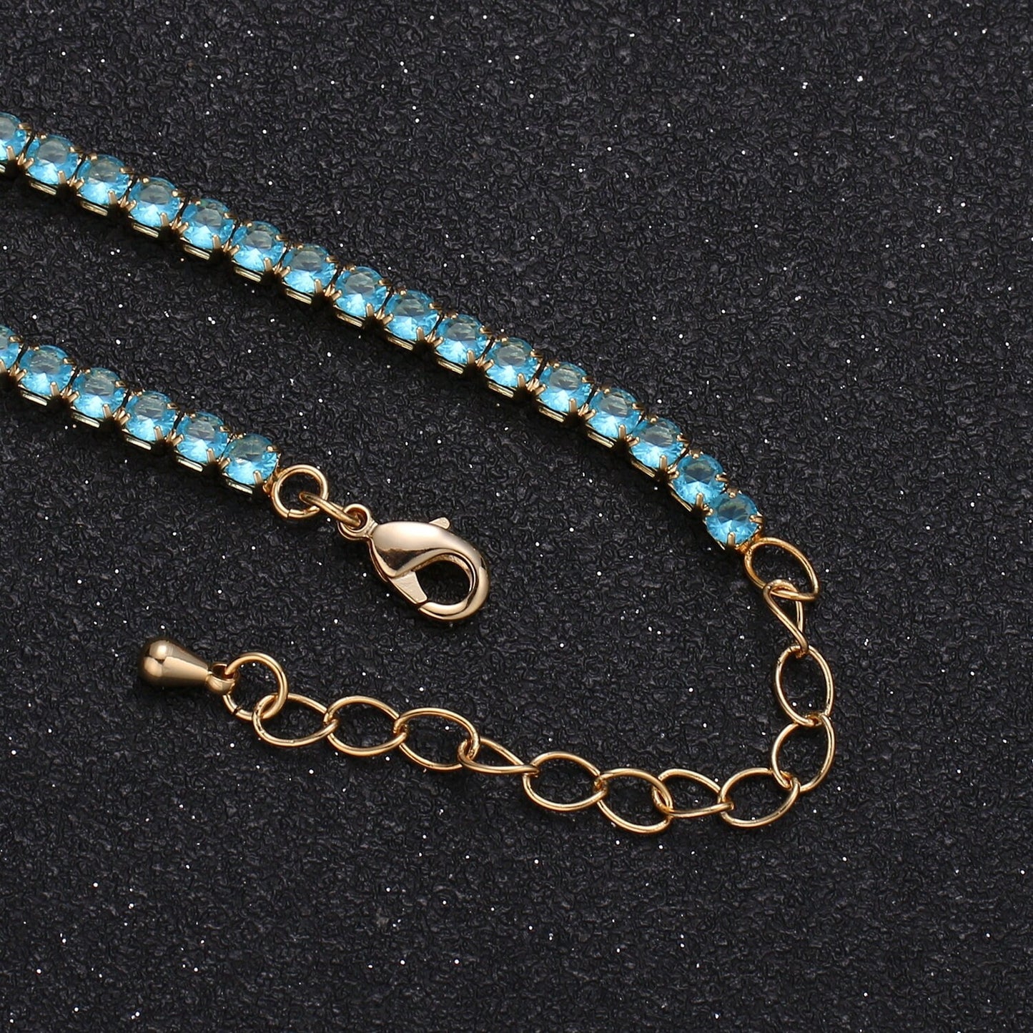 14k Gold Chain Tennis necklace choker Layered necklaces Pink Blue tennis choker Colorful necklace CZ 14.6 inch + 2 inch extender, 928