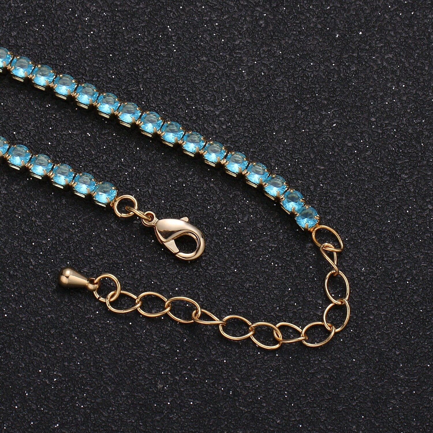 14k Gold Chain Tennis necklace choker Layered necklaces Pink Blue tennis choker Colorful necklace CZ 14.6 inch + 2 inch extender, 928