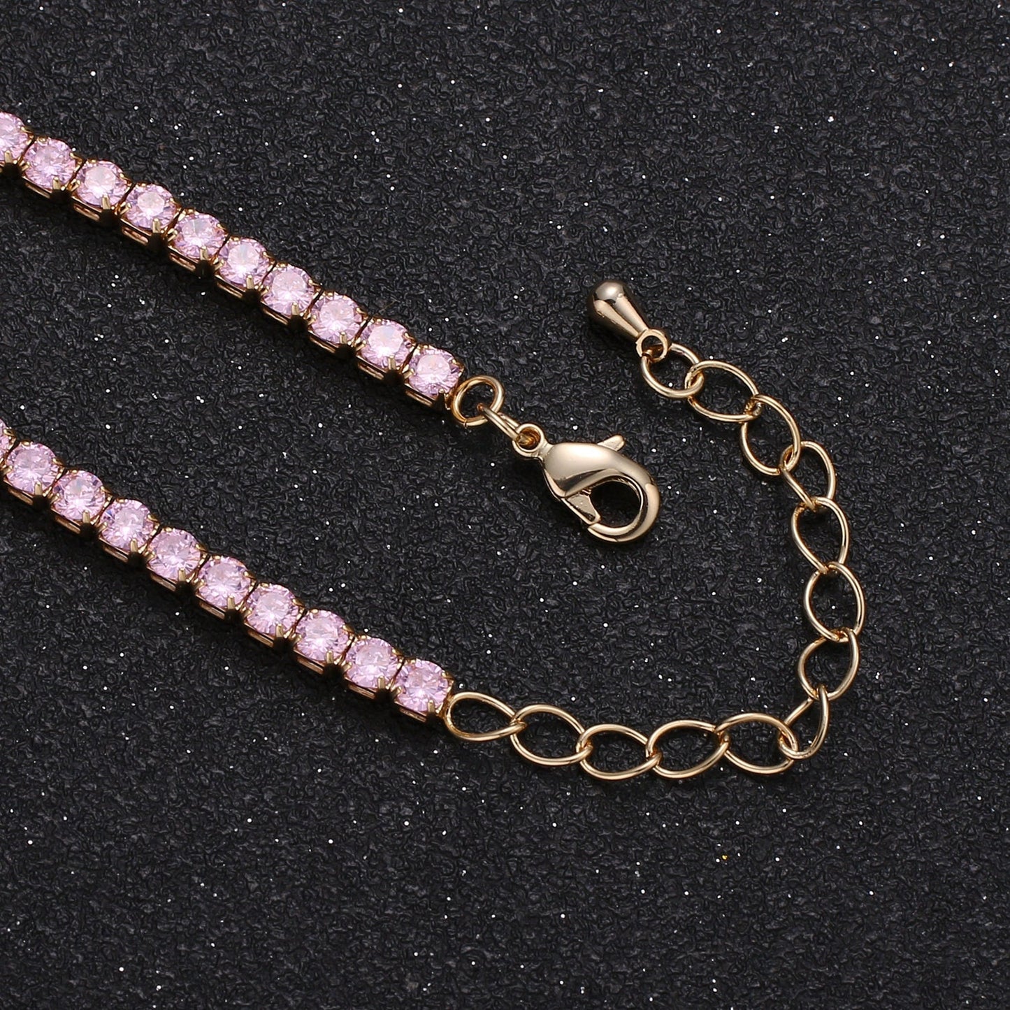 14k Gold Chain Tennis necklace choker Layered necklaces Pink Blue tennis choker Colorful necklace CZ 14.6 inch + 2 inch extender, 928
