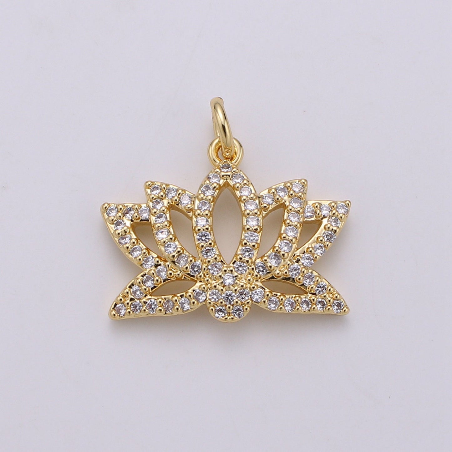 Gold Lotus Flower Charm, Micro Pave Cubic Zirconia Pendant, Yoga Zen Meditation Symbol Jewelry Bracelet Earring Necklace CH 1926