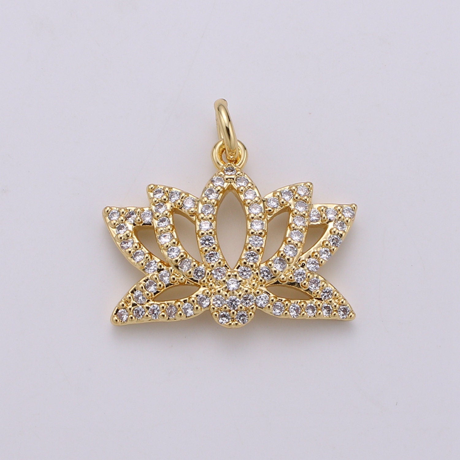 Gold Lotus Flower Charm, Micro Pave Cubic Zirconia Pendant, Yoga Zen Meditation Symbol Jewelry Bracelet Earring Necklace CH 1926