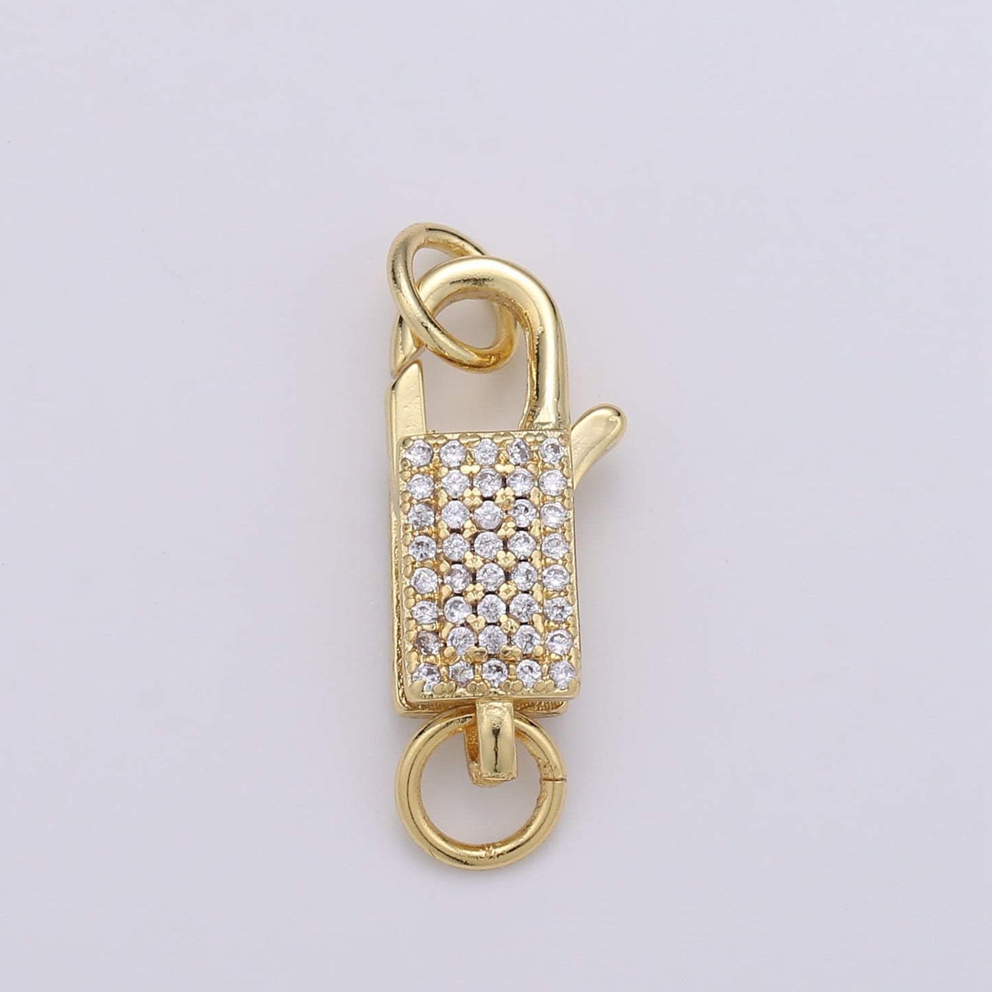 14k Gold CZ Micro Pave Clasp Rectangle Lock Clasp, Interlock Micro pave Clasp Fastener for Bracelet Necklace, SUPP-730