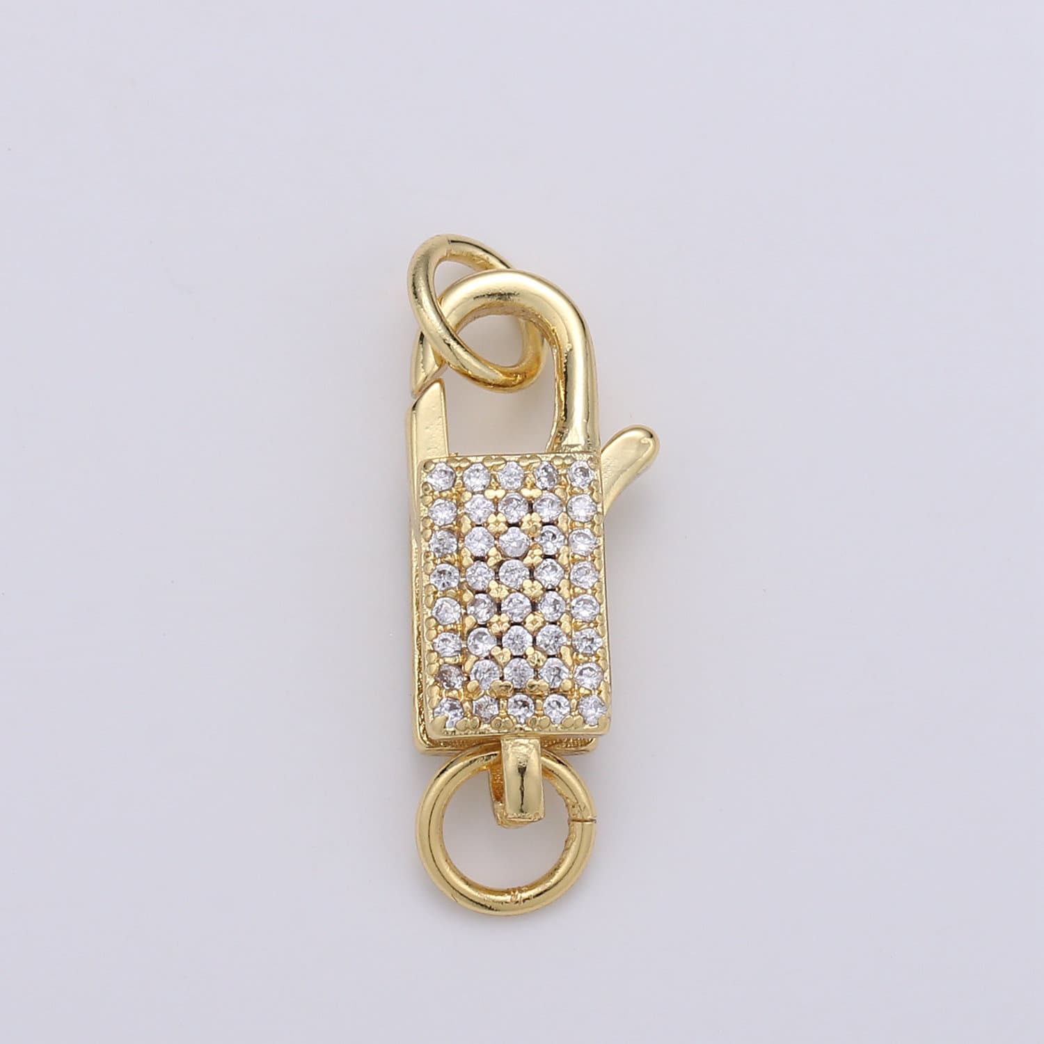 14k Gold CZ Micro Pave Clasp Rectangle Lock Clasp, Interlock Micro pave Clasp Fastener for Bracelet Necklace, SUPP-730