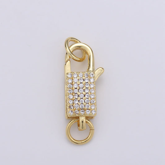 14k Gold CZ Micro Pave Clasp Rectangle Lock Clasp, Interlock Micro pave Clasp Fastener for Bracelet Necklace, SUPP-730