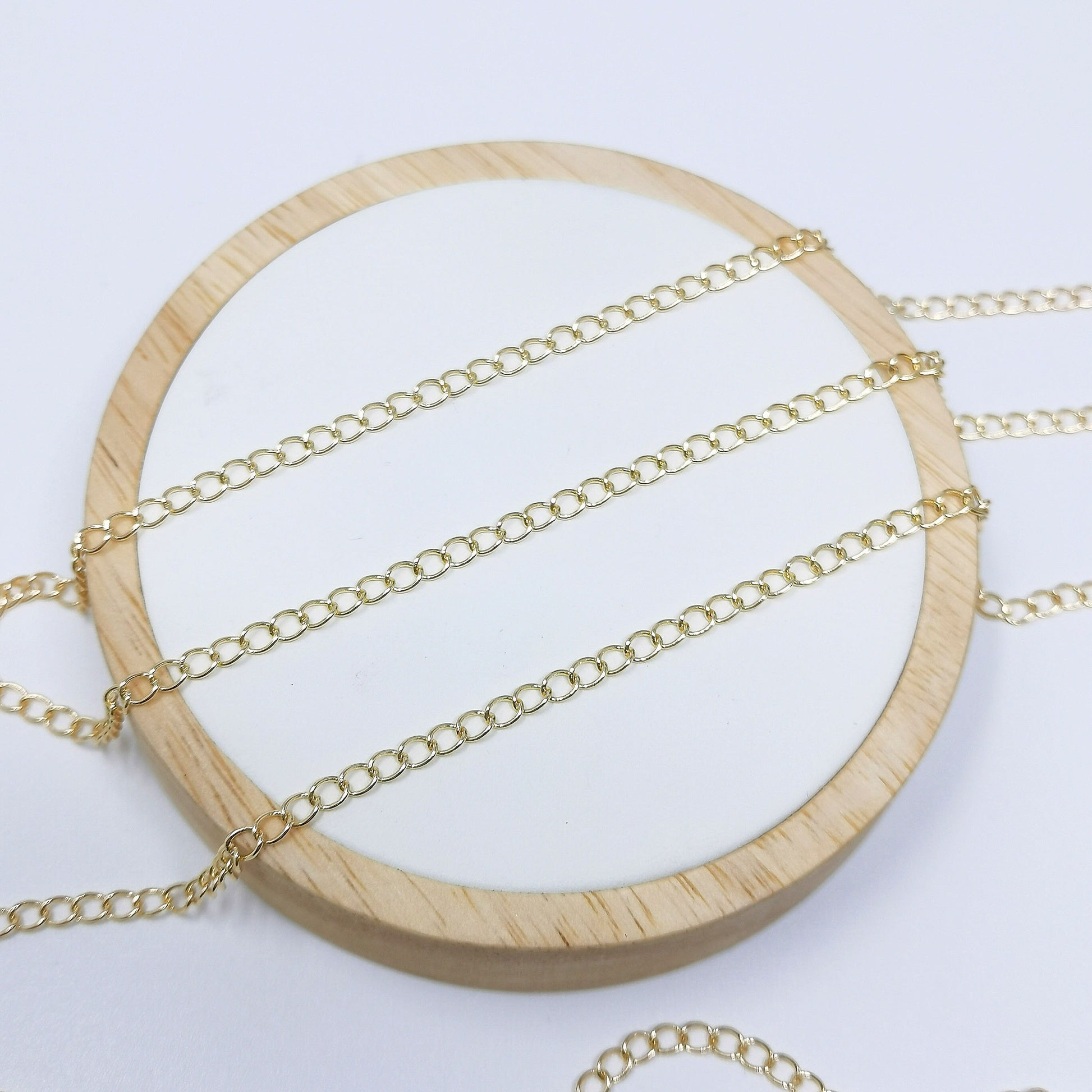 22K Gold Thin Cuban Curb Chain by Yard, Cuban Curb Chain by Foot, Wholesale bulk Roll Chain for Jewelry Making, Thickness 0.7mm, 388