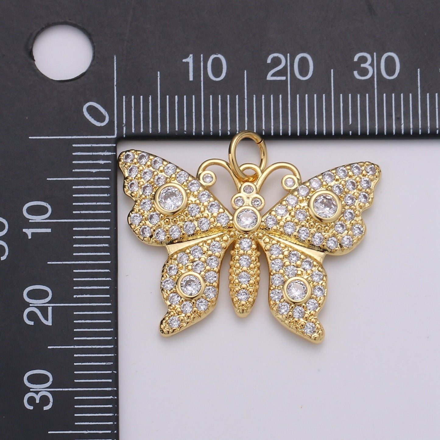 24K Gold Micro Pave Butterfly Charm Cubic Zirconia Mariposa Pendant Charm CZ Diamond Cut Moth Charm, CHGF-1939