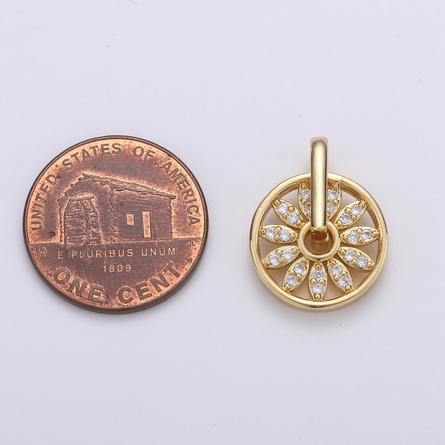 1pc 24k Gold Micro Pave CZ Wheel of Fortune Charm,Daisy Micro Pave CZ Pendant, Charm Pendant, Flower Jewelry, CHGF-1930
