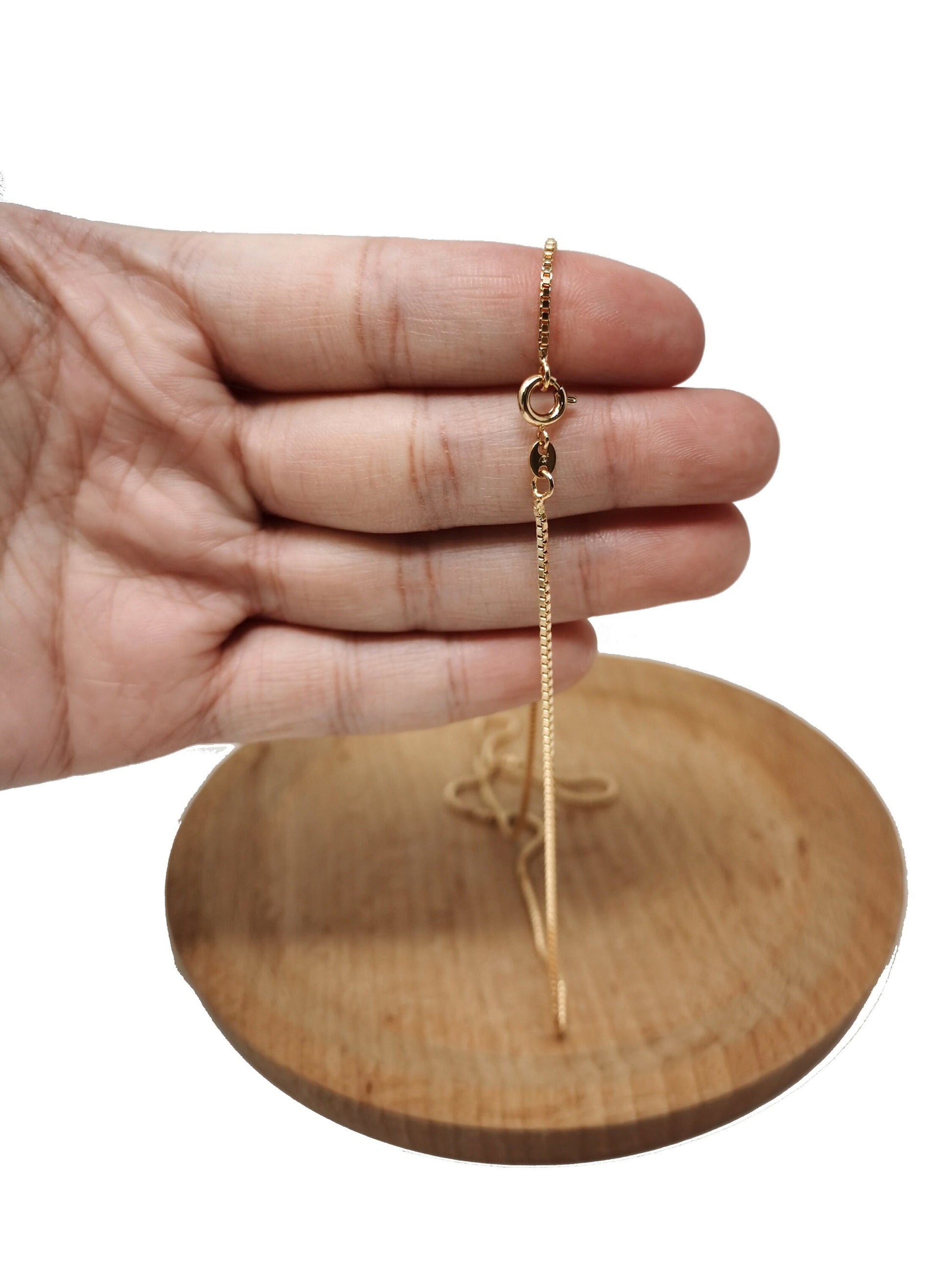 1pc Dainty 17.7''x0.6mm thick ready to wear 18k Gold Filled Rolo Box Chain Necklace, Layering Dainty Box Chain For Jewelry Making Charm, 744