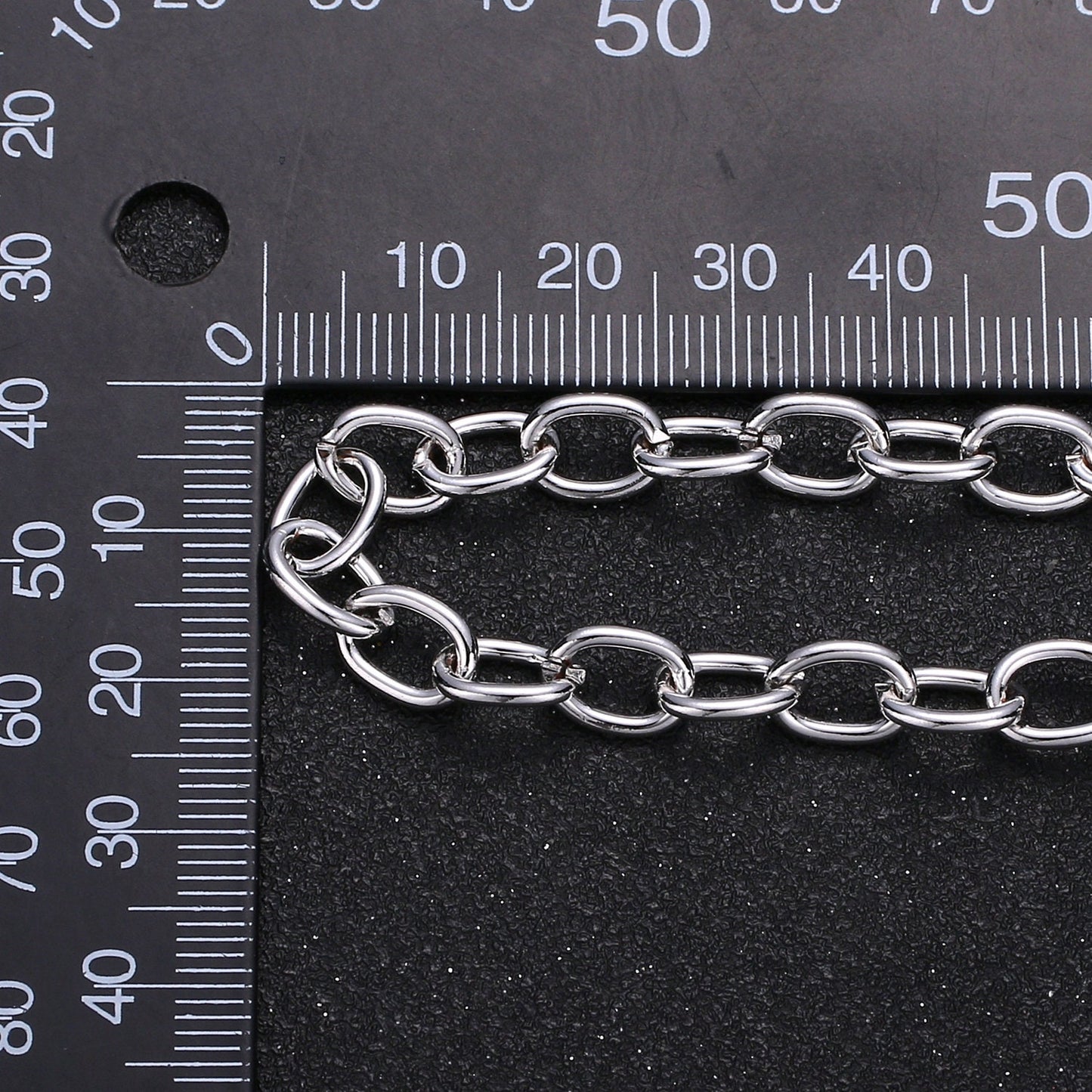 White Gold Rolo Chain by Yard, Oval Link Chain , Wholesale bulk Roll Chain for Jewelry Making, Size 10.5x7.5mm, ROLL-380