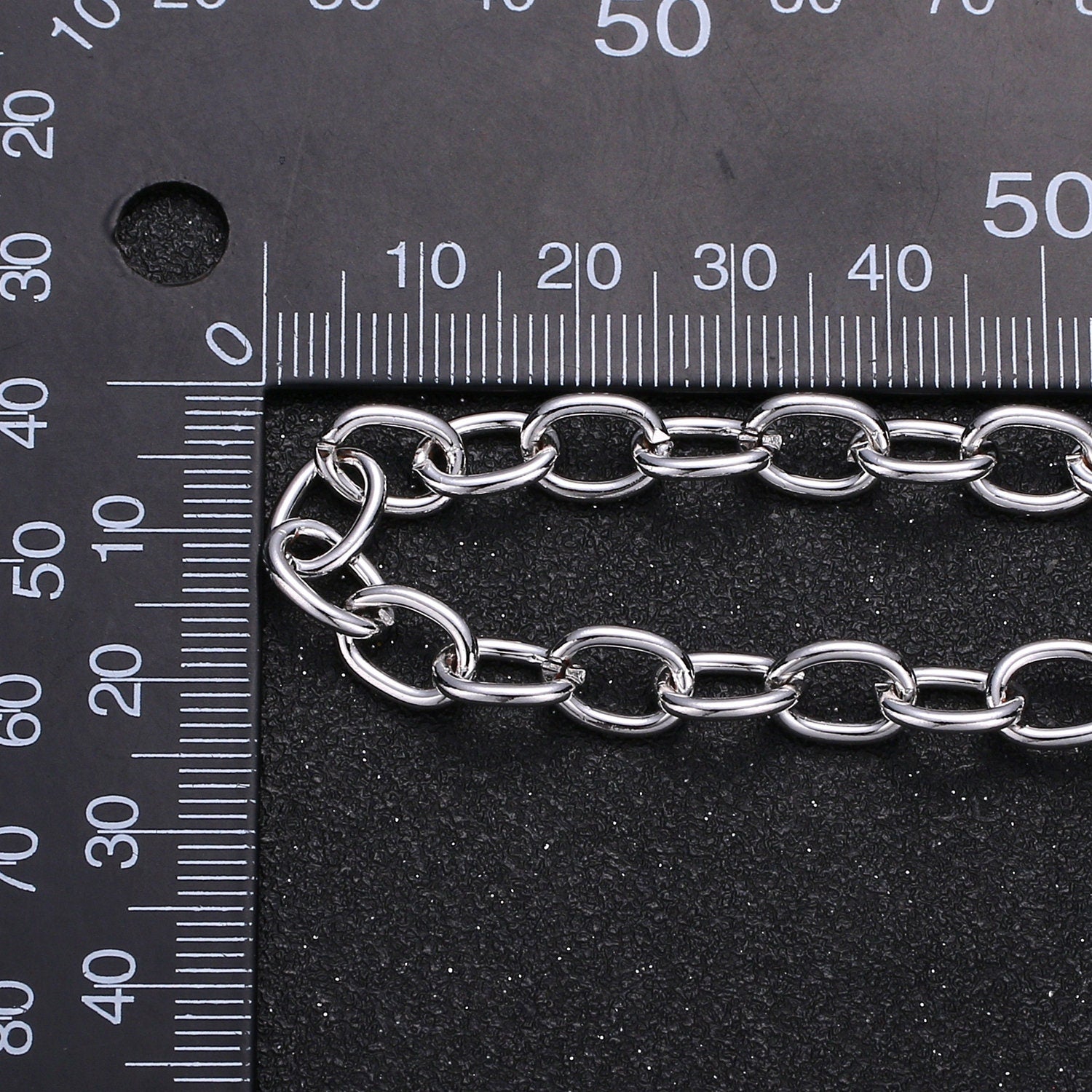 White Gold Rolo Chain by Yard, Oval Link Chain , Wholesale bulk Roll Chain for Jewelry Making, Size 10.5x7.5mm, ROLL-380
