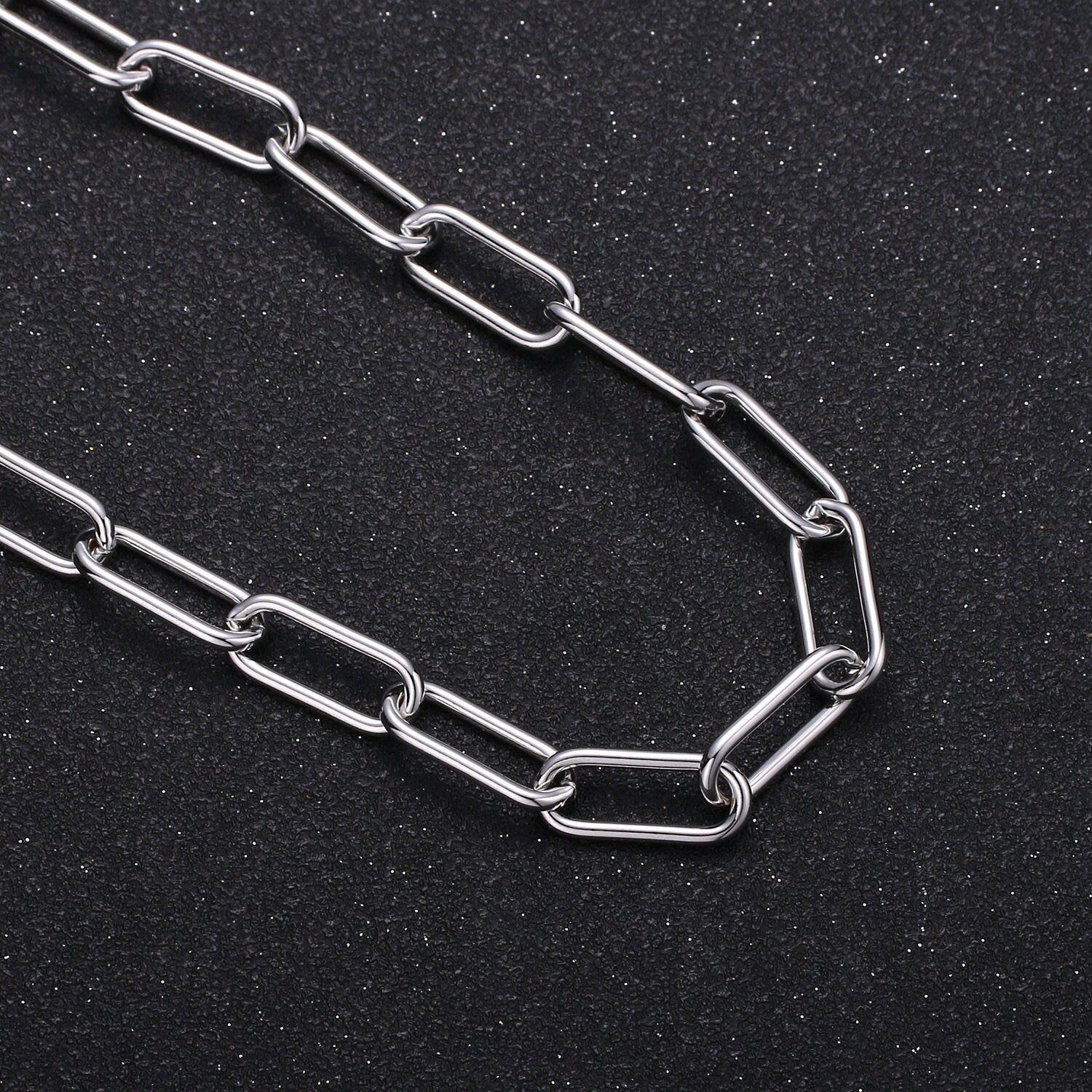 White Gold Paper Clip Chain by Yard, Link Chain , Wholesale bulk Roll Chain for Jewelry Making, Size 17.2x7.1mm, ROLL-381