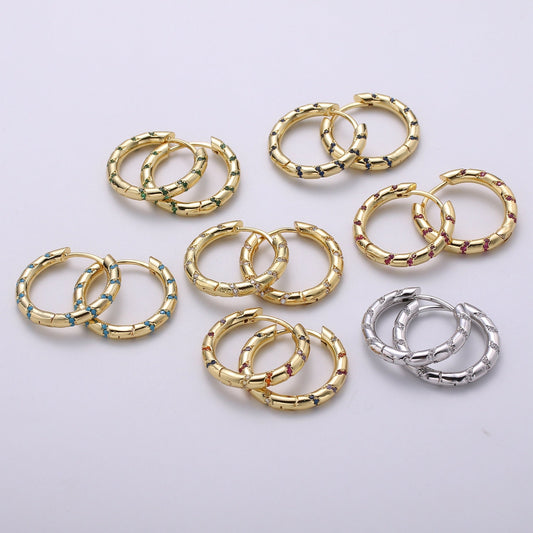 1 pair Hoops - Pink,Teal,Blue,Green,Clear, Multi-color Zirconia or White Gold CZ earrings - 24K Gold Huggie hoops EARRING-1133 - 1139