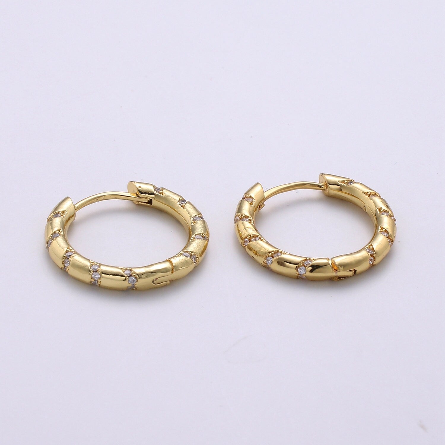1 pair Hoops - Pink,Teal,Blue,Green,Clear, Multi-color Zirconia or White Gold CZ earrings - 24K Gold Huggie hoops EARRING-1133 - 1139