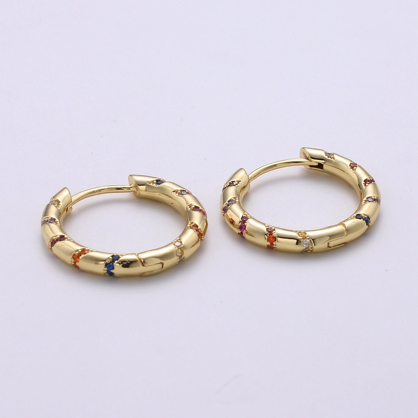 1 pair Hoops - Pink,Teal,Blue,Green,Clear, Multi-color Zirconia or White Gold CZ earrings - 24K Gold Huggie hoops EARRING-1133 - 1139