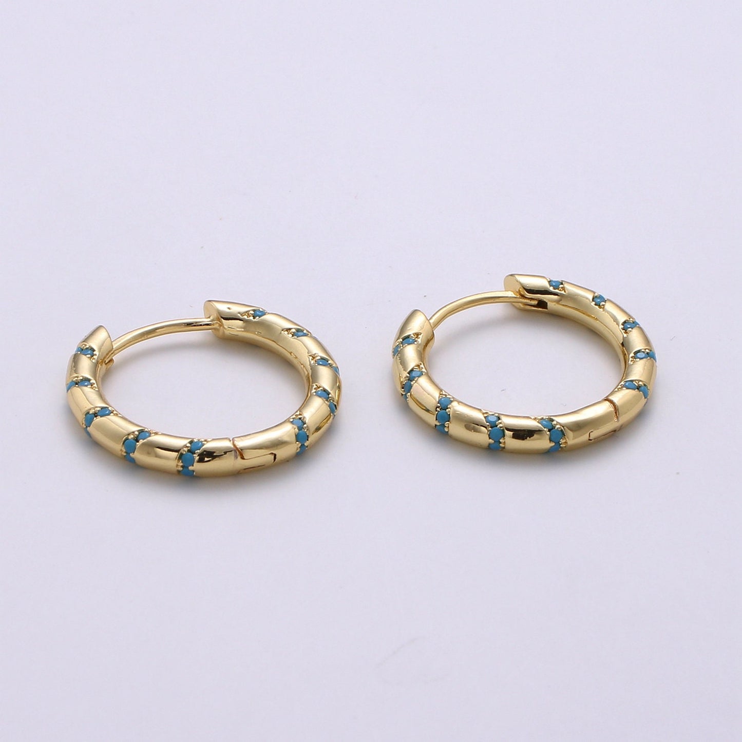 1 pair Hoops - Pink,Teal,Blue,Green,Clear, Multi-color Zirconia or White Gold CZ earrings - 24K Gold Huggie hoops EARRING-1133 - 1139