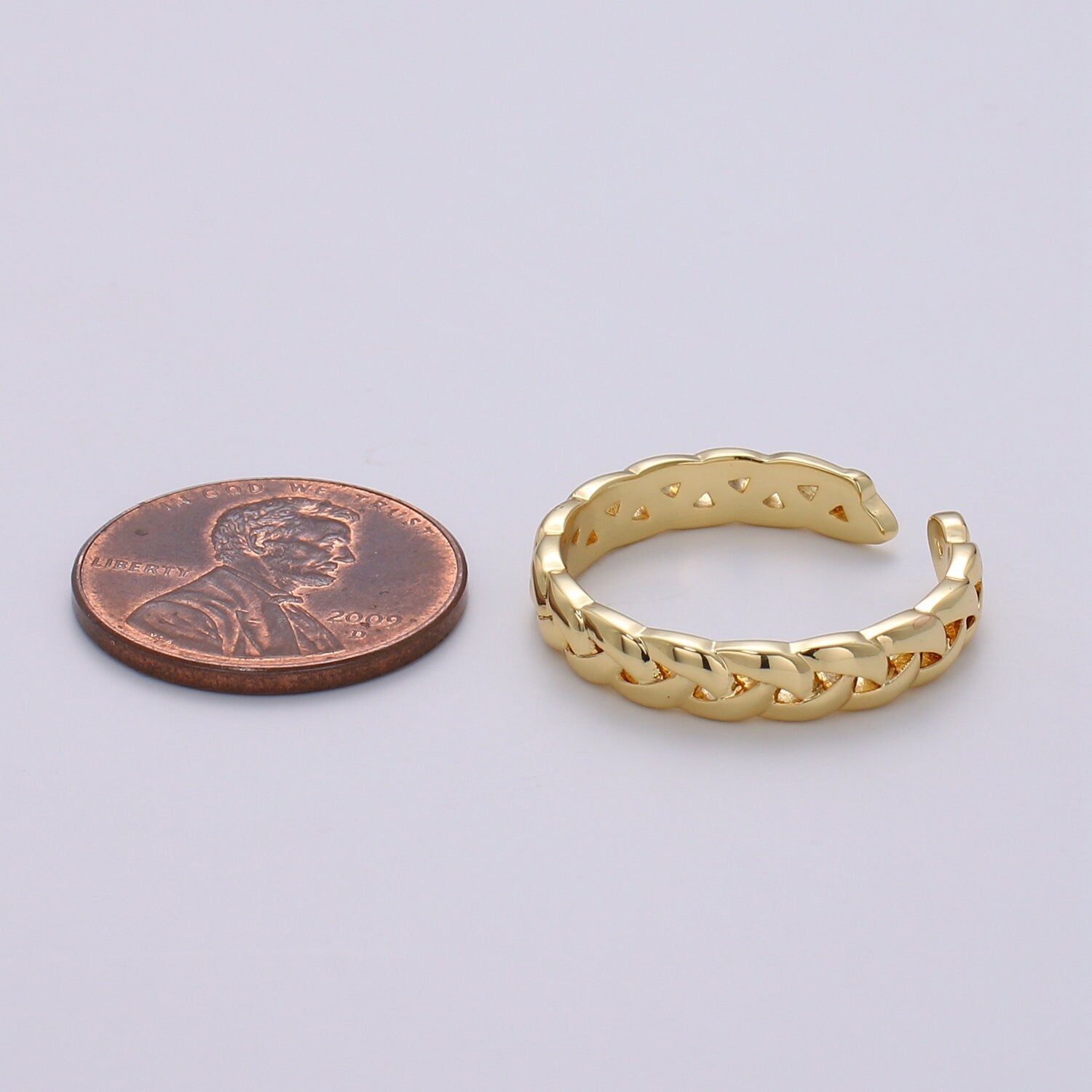 1pc Braided Gold Ring, Adjustable Gold Curb Ring, Wheat Strand Ring, Shiny Strand Ring for DIY Jewelry RING-234