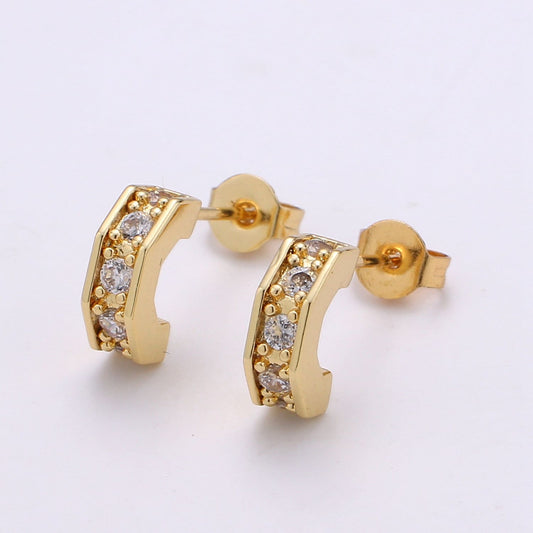 Gold Huggie 24K Gold Plated Pave CZ Stud Earring, Gold Plated Micro Pave Earring for DIY Earring Craft Supply Jewelry Making, EARR-1328