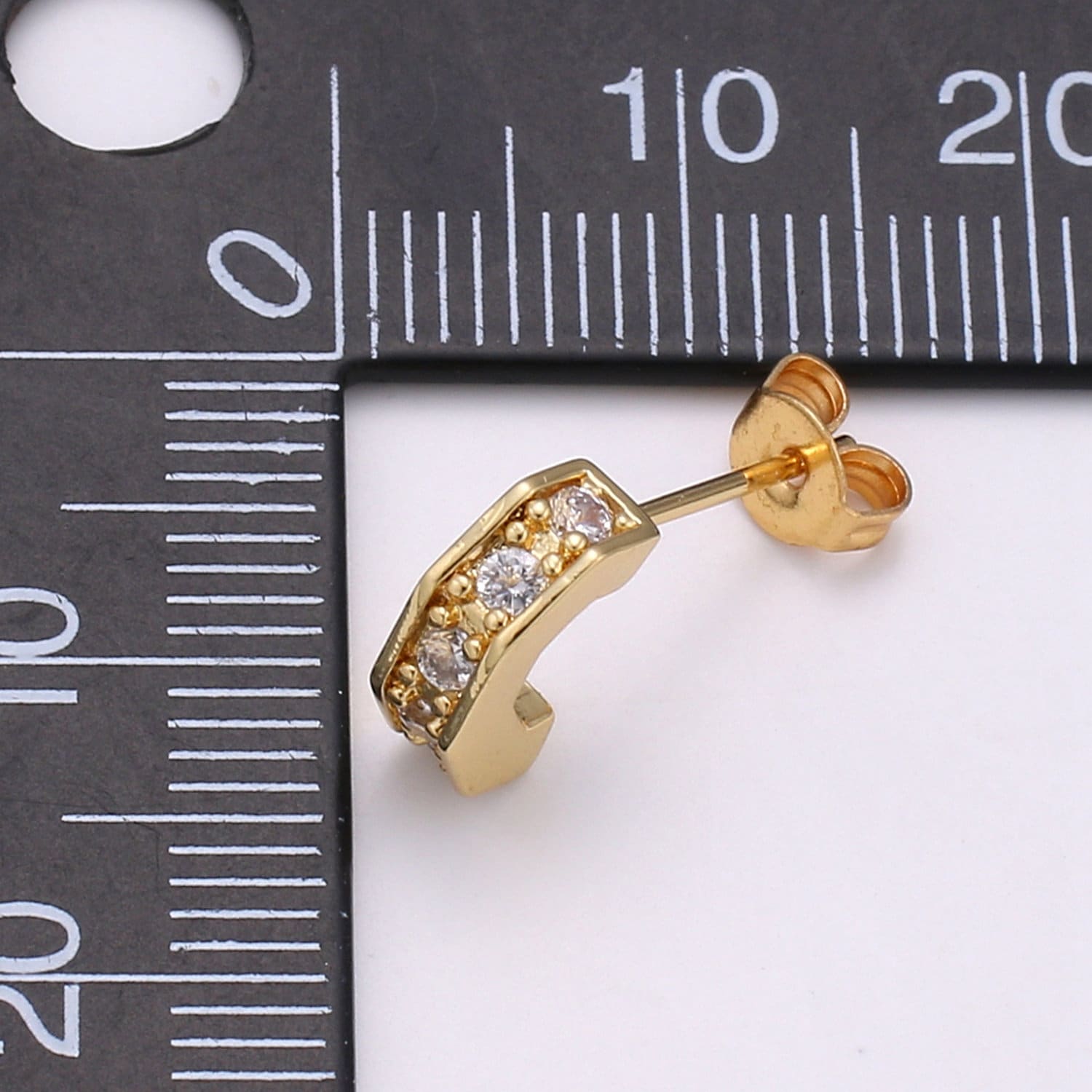 Gold Huggie 24K Gold Plated Pave CZ Stud Earring, Gold Plated Micro Pave Earring for DIY Earring Craft Supply Jewelry Making, EARR-1328