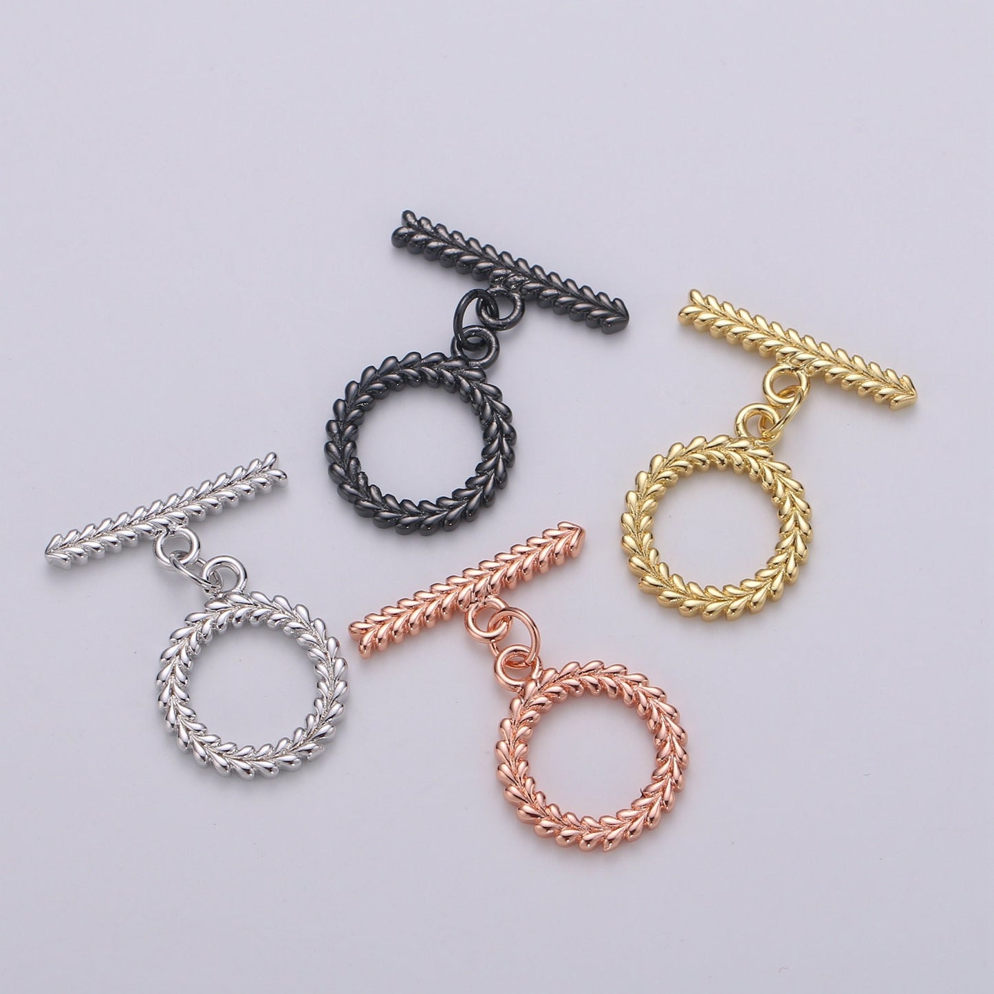1 Set 15mm 24K Gold Wreath Toggle Clasp with jump ring chose color-Gold, Black, Rosegold, Silver SUPP-1044, 1045,1046, 1047