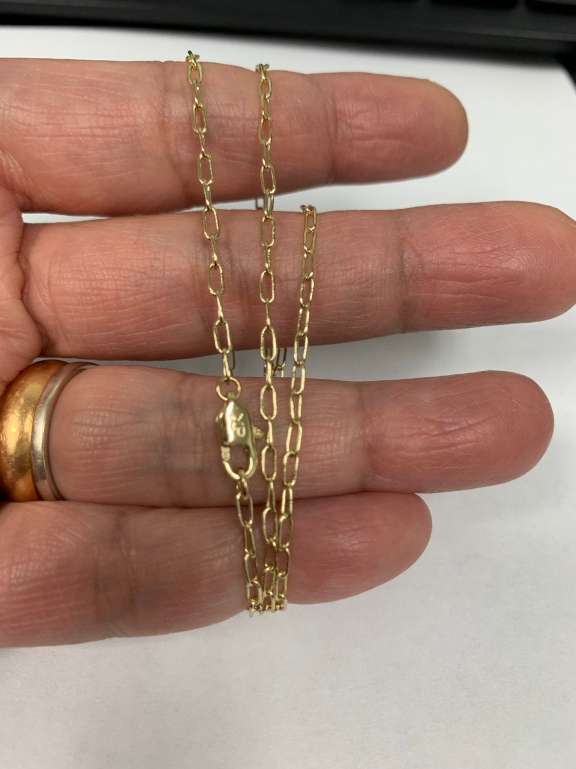 1pc 17.7'' Ready to Use 14K Gold Thin Rolo Necklace Chain, Small paperclip Chain Dainty Necklace, For Pendant Charm Necklace, 849