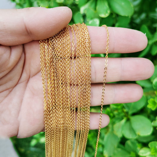 1pc 18'' +2" Ready to Use 24K Gold Cable Rolo Necklace Chain, Layering Cable Chain Dainty Necklace, For Pendant Charm Necklace, 878