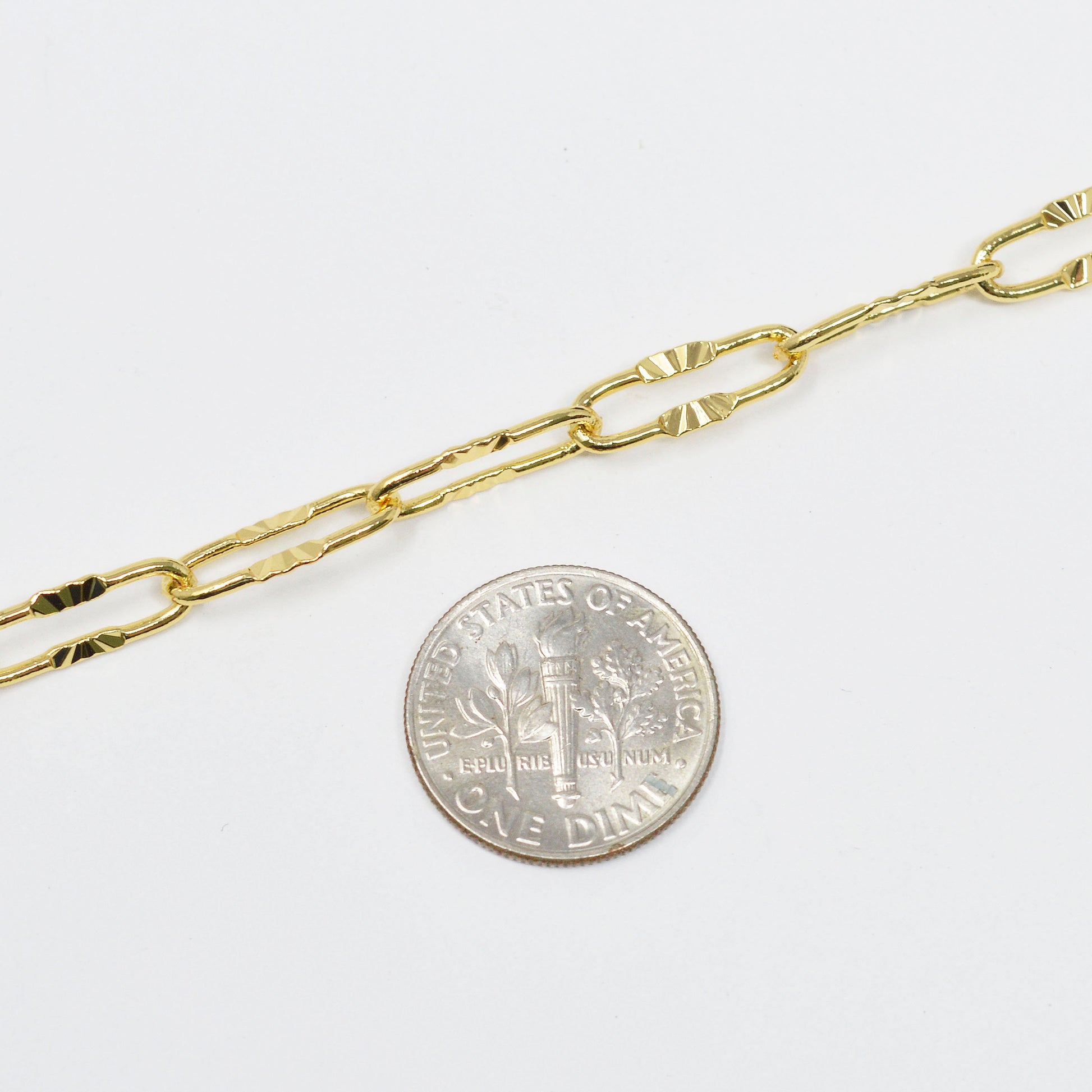 24K Gold Plated Sunbright Paperclip Rolo Cable Chain by Yard, Gold Cable Rolo Chain by Foot, Thicknest 0.9mm, Roll- 424