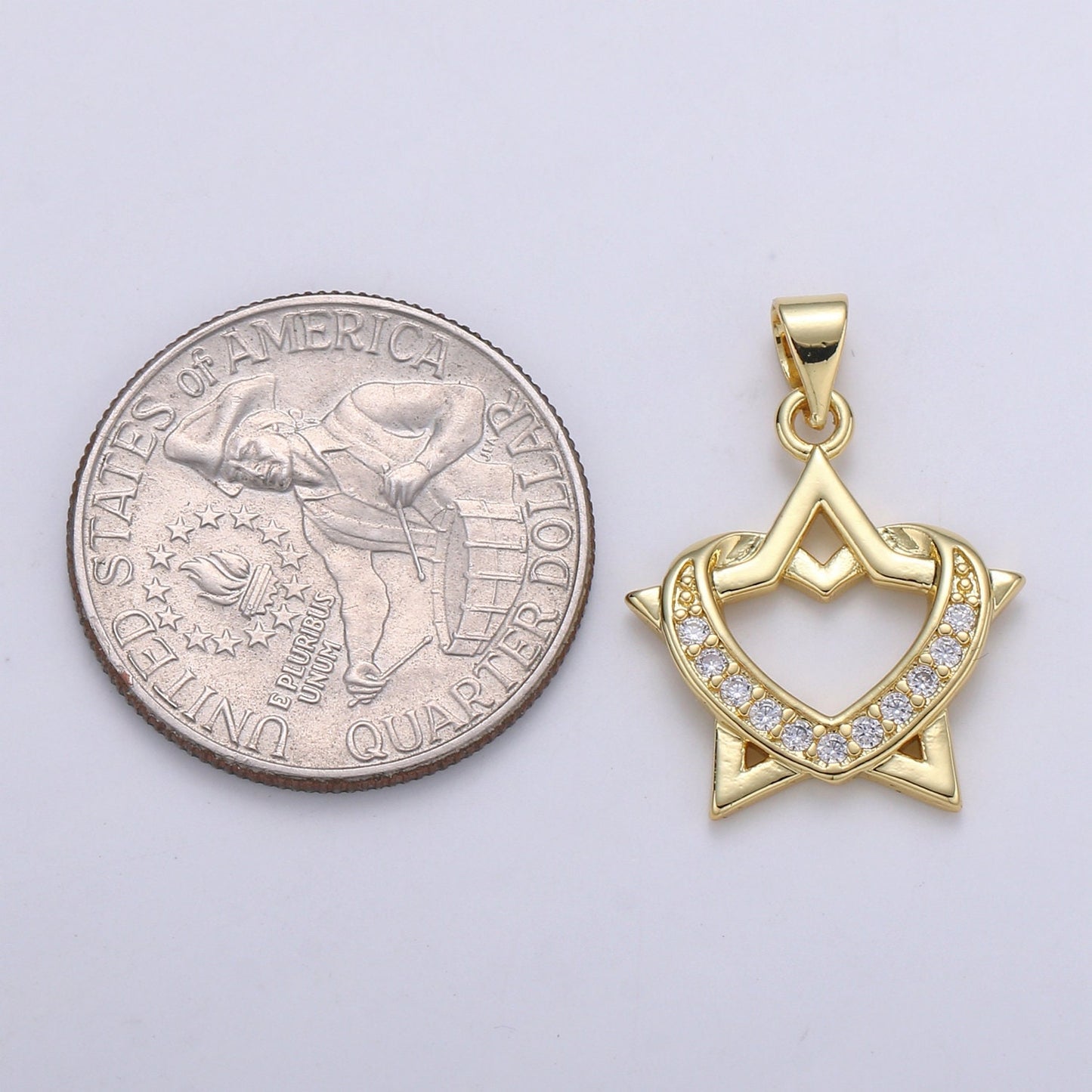 24K Gold Micro Pave Heartagram Charm Cubic Zirconia Love and Hate Pendant Charm CZ Life and Death Charm, PDGF-2136