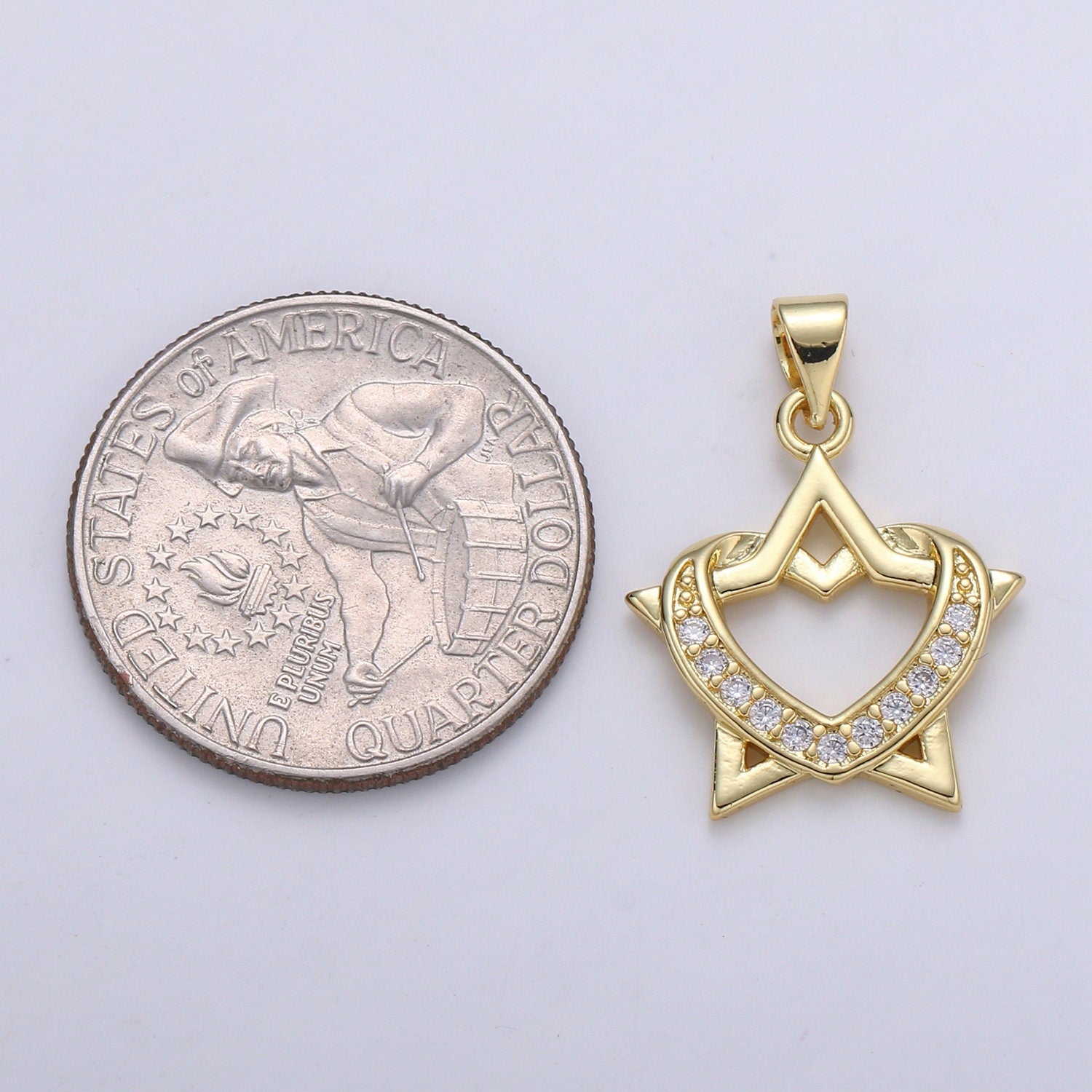 24K Gold Micro Pave Heartagram Charm Cubic Zirconia Love and Hate Pendant Charm CZ Life and Death Charm, PDGF-2136