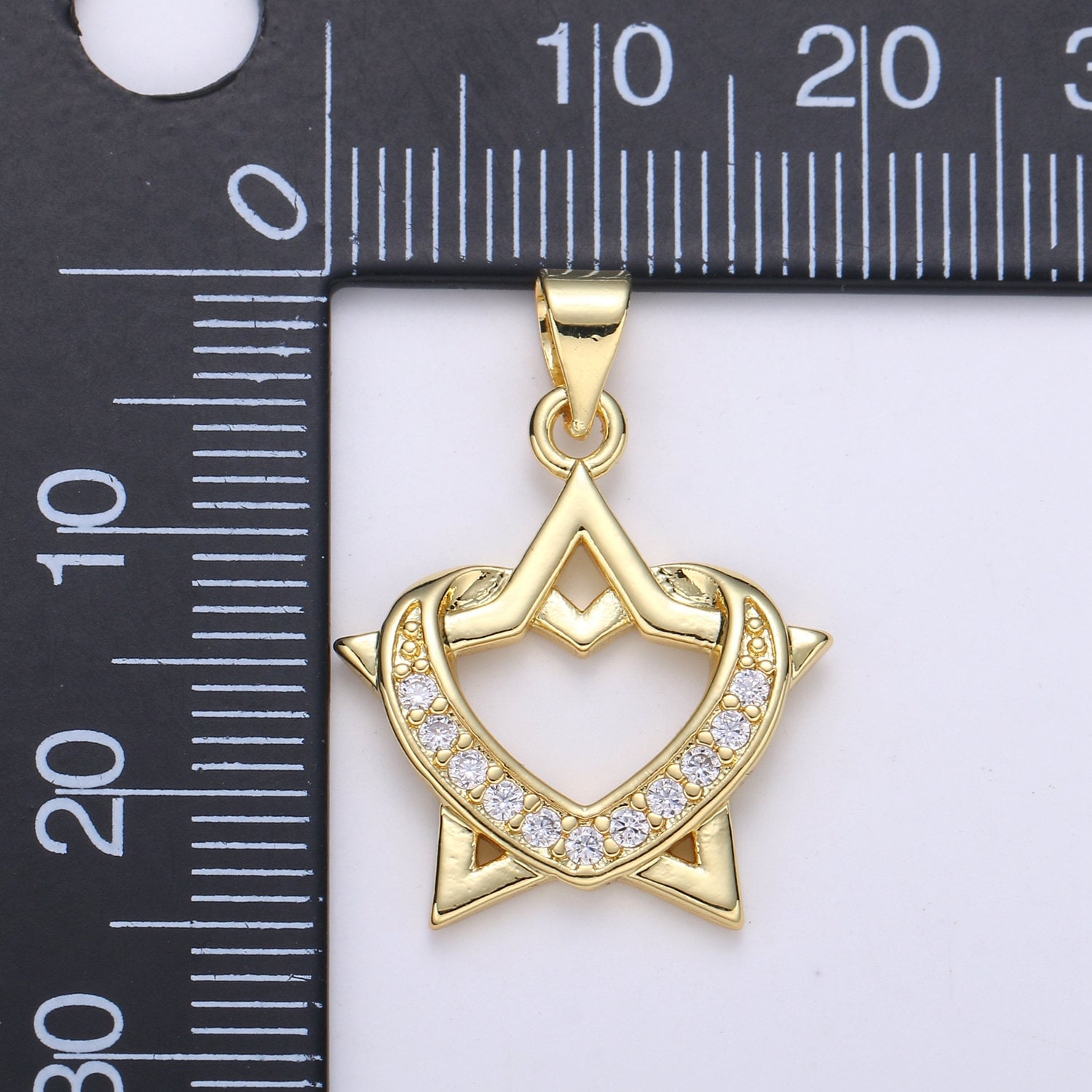 24K Gold Micro Pave Heartagram Charm Cubic Zirconia Love and Hate Pendant Charm CZ Life and Death Charm, PDGF-2136